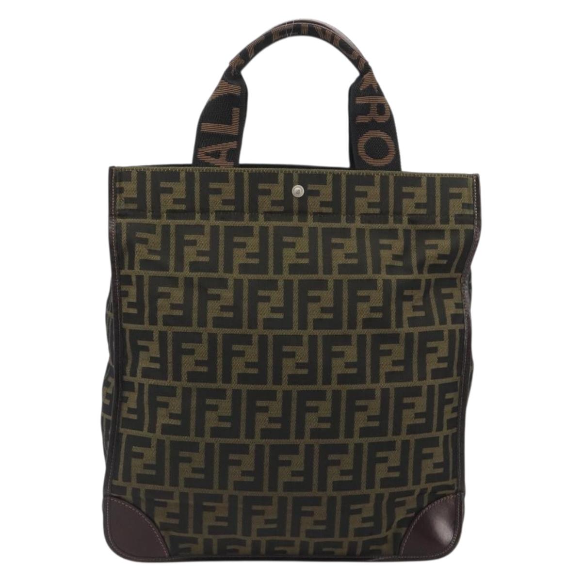 FENDI Zucca Canvas Hand Bag Brown Black Auth 194401