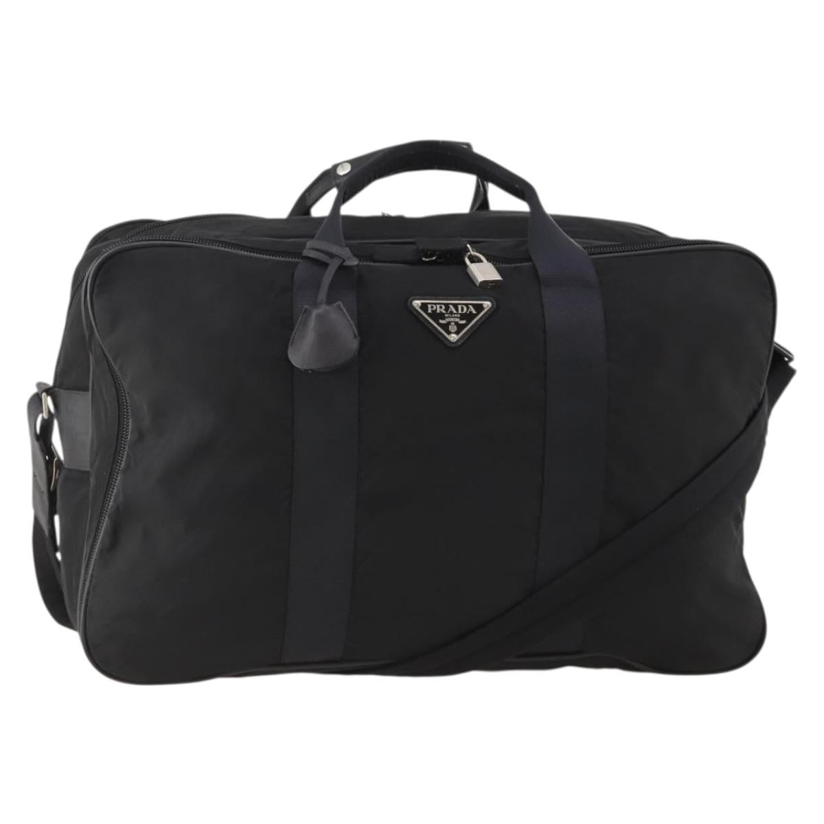 PRADA Boston Bag Nylon 2way Black Silver Auth 194402