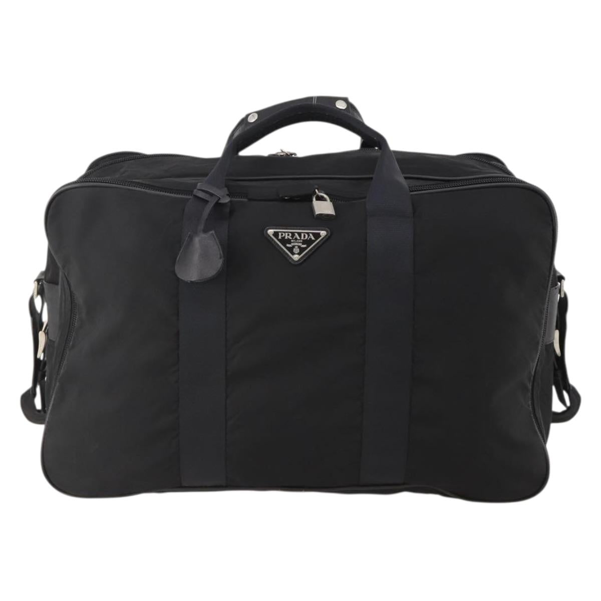 PRADA Boston Bag Nylon 2way Black Silver Auth 194402