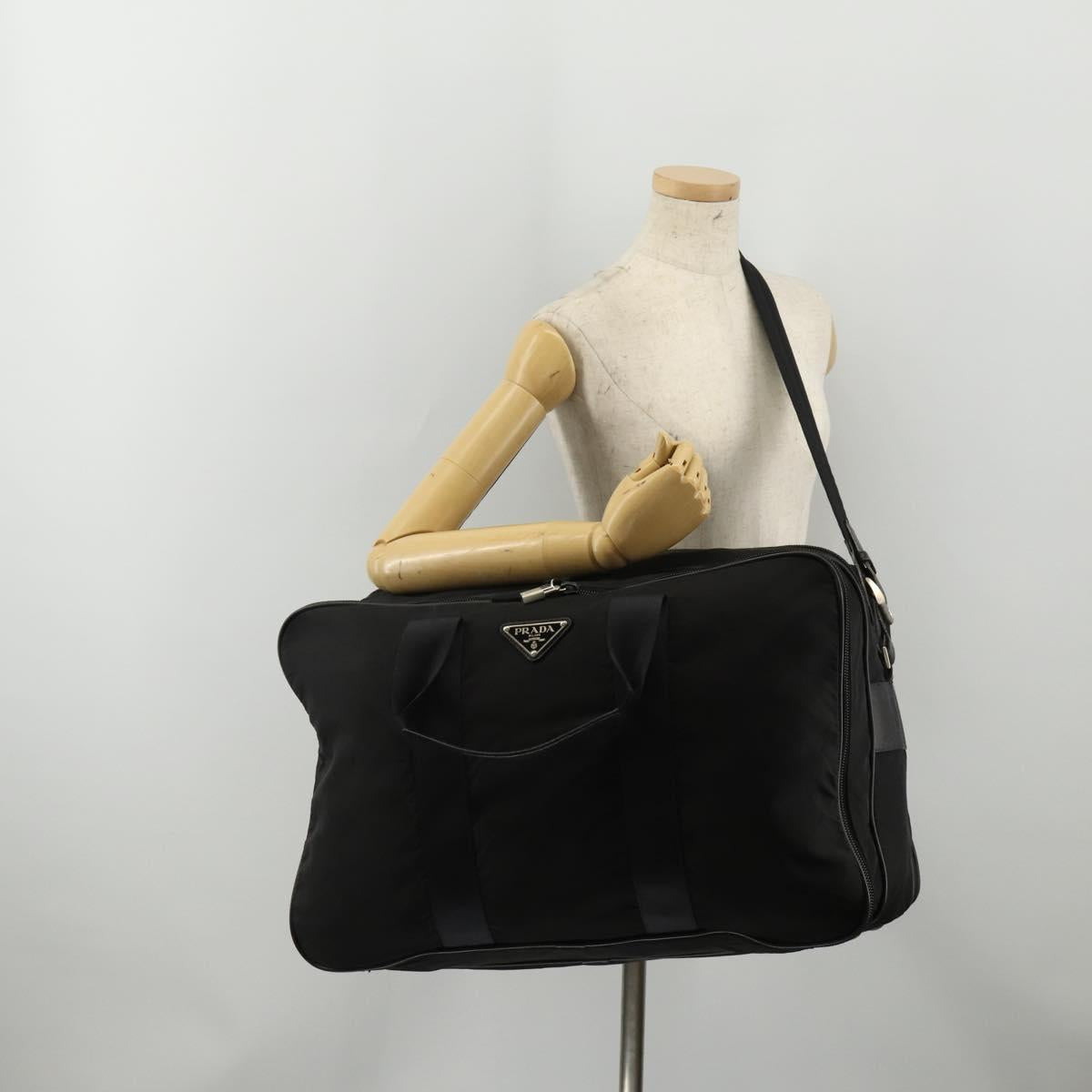 PRADA Boston Bag Nylon 2way Black Silver Auth 194402