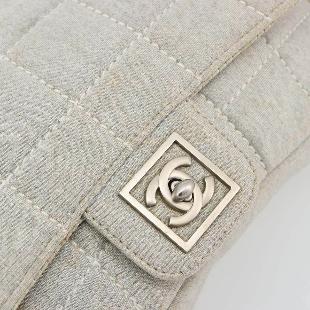 CHANEL Sports Line Choco Bar Chain Bag Cotton Gray Silver CC Auth 194404A