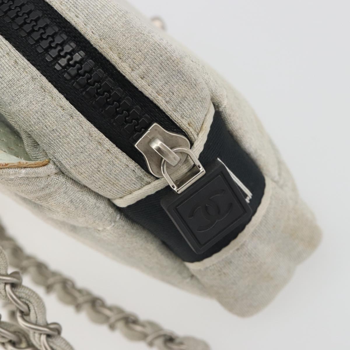 CHANEL Sports Line Choco Bar Chain Bag Cotton Gray Silver CC Auth 194404A