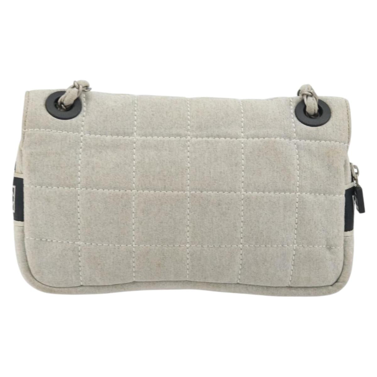 CHANEL Sports Line Choco Bar Chain Bag Cotton Gray Silver CC Auth 194404A
