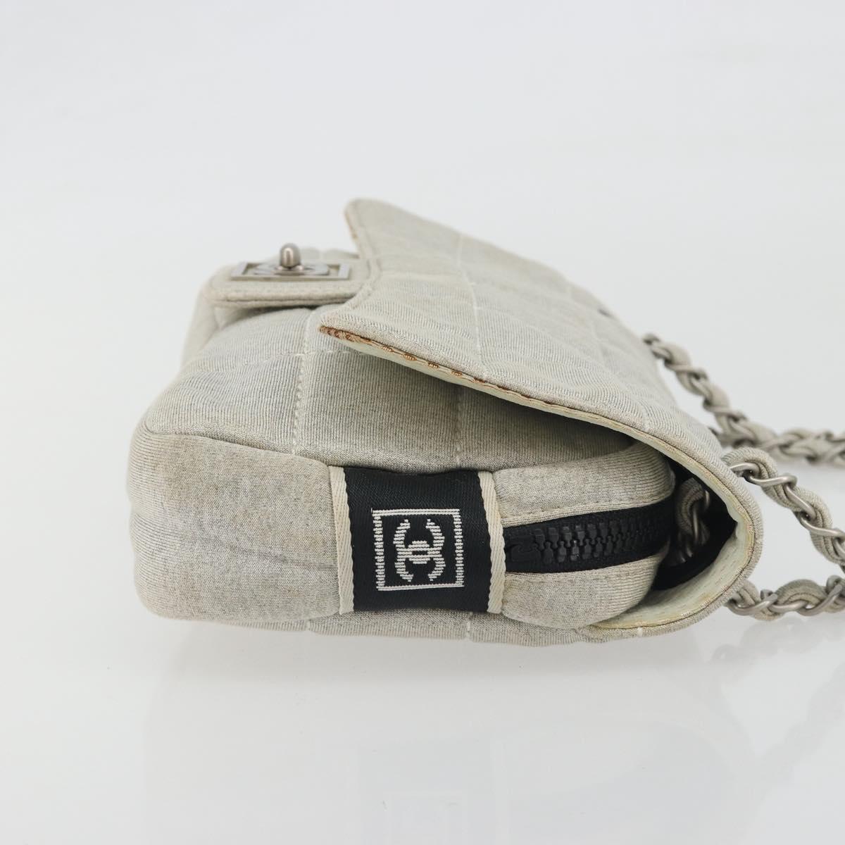CHANEL Sports Line Choco Bar Chain Bag Cotton Gray Silver CC Auth 194404A