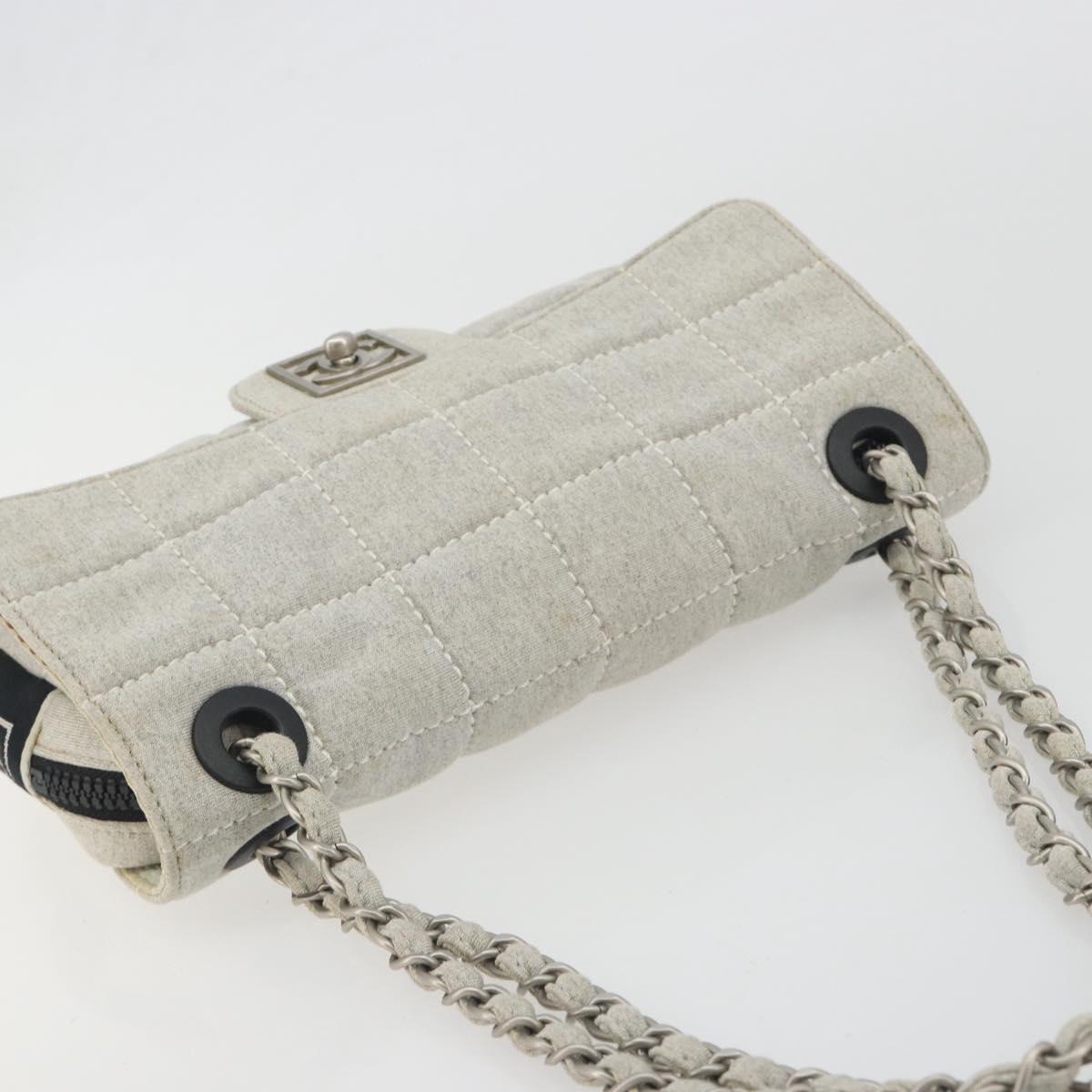 CHANEL Sports Line Choco Bar Chain Bag Cotton Gray Silver CC Auth 194404A