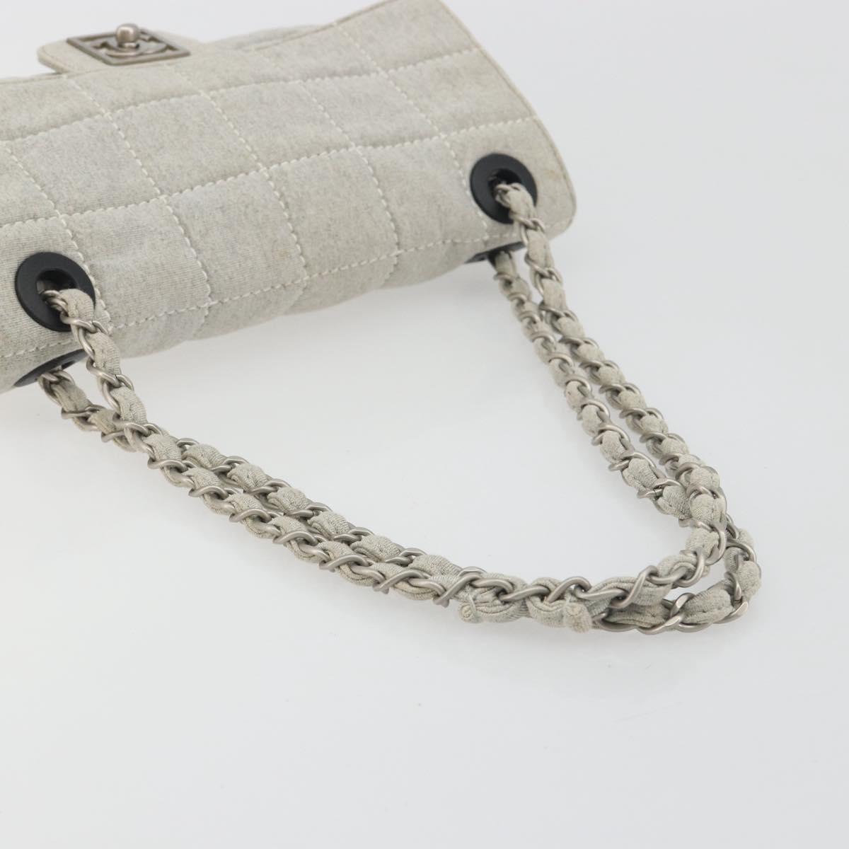 CHANEL Sports Line Choco Bar Chain Bag Cotton Gray Silver CC Auth 194404A