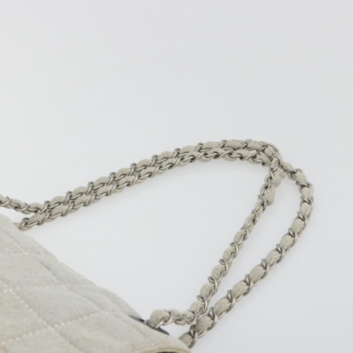 CHANEL Sports Line Choco Bar Chain Bag Cotton Gray Silver CC Auth 194404A