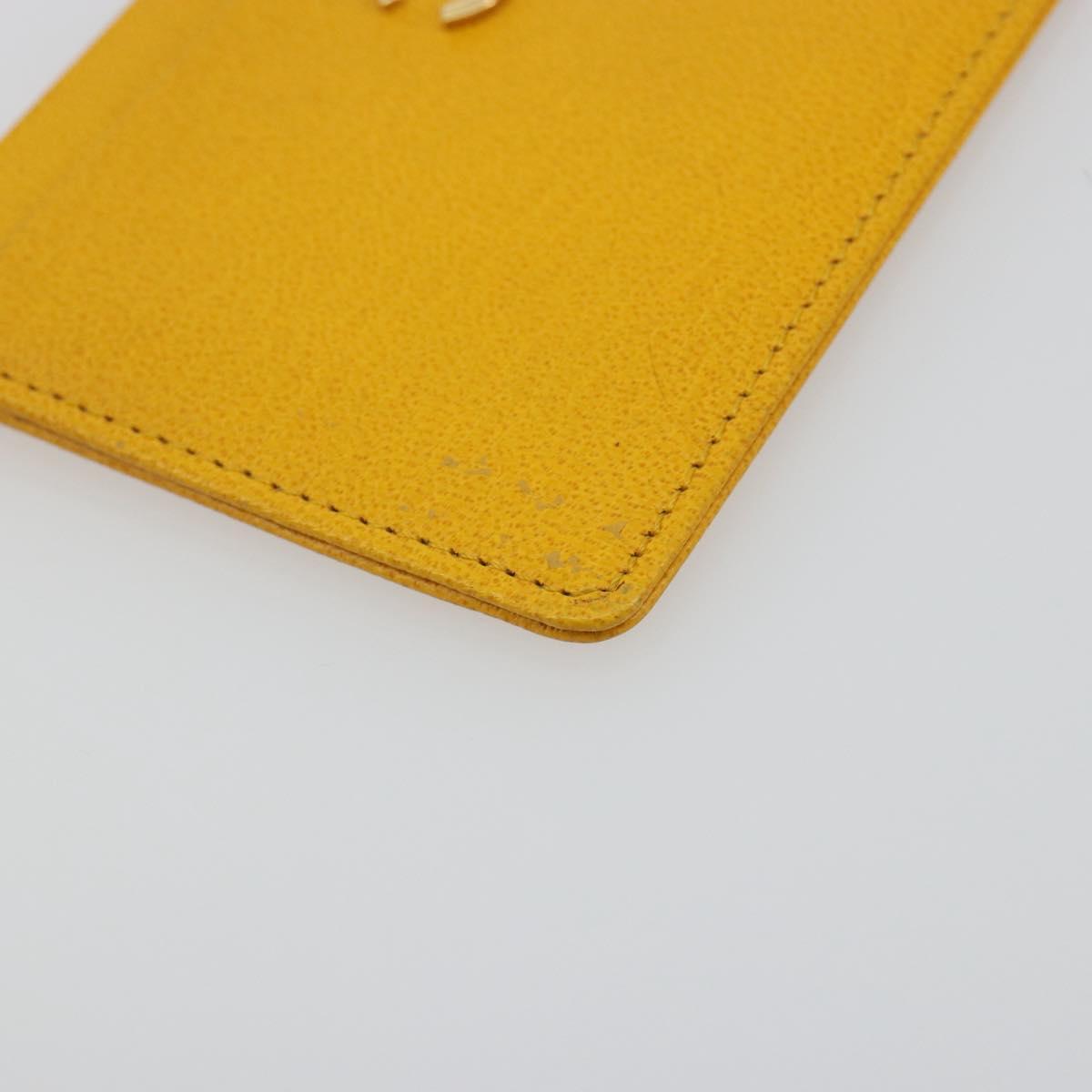 CHANEL Card Case Leather Yellow Gold Tone CC Auth 194407M