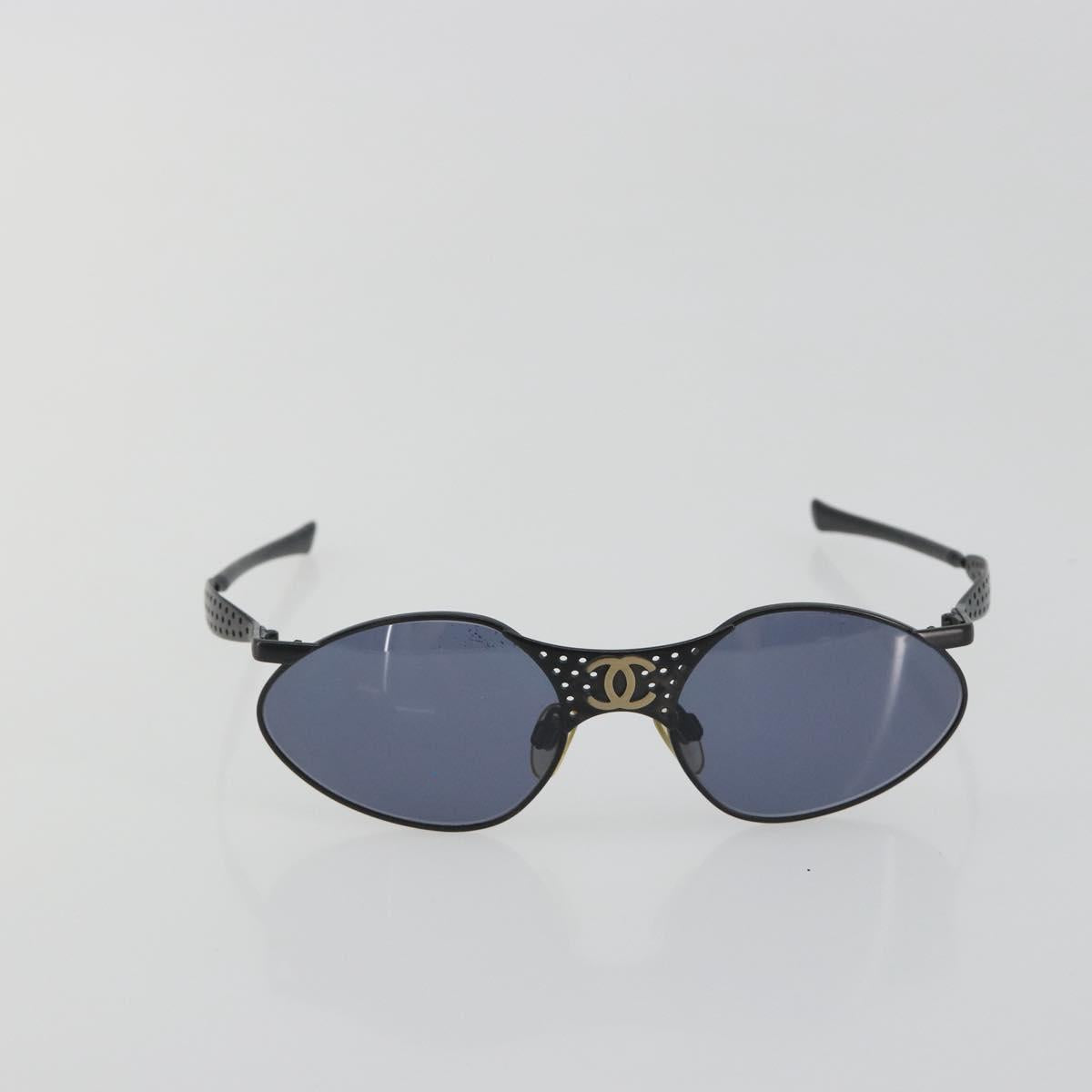 CHANEL Sunglasses Plastic Black Gold Tone CC Auth 194408