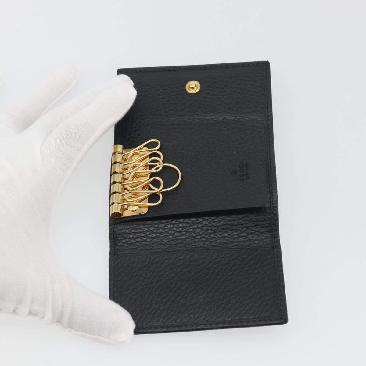 GUCCI GG Marmont Key Case Leather Black Gold Tone 456118 Auth 194409A