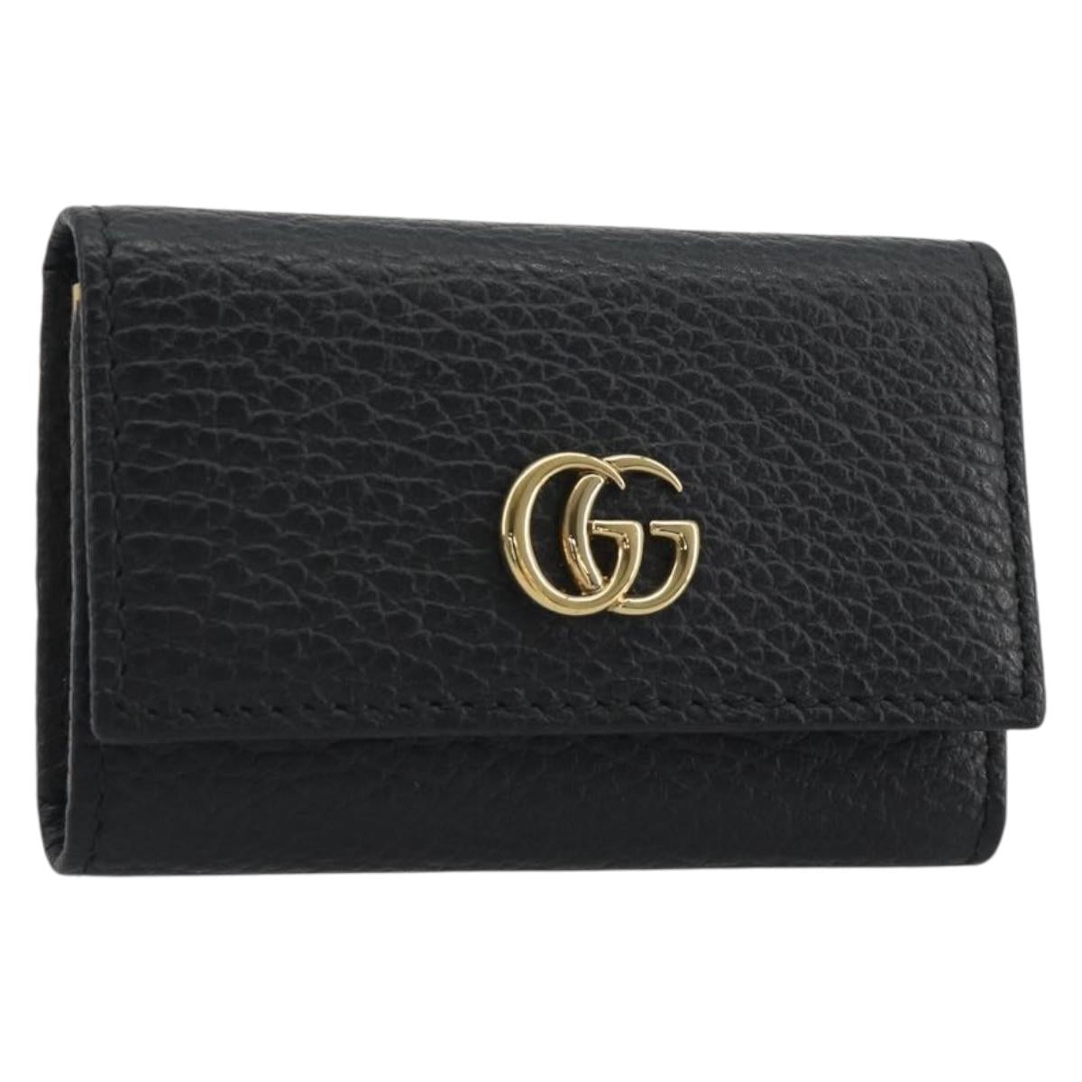 GUCCI GG Marmont Key Case Leather Black Gold Tone 456118 Auth 194409A