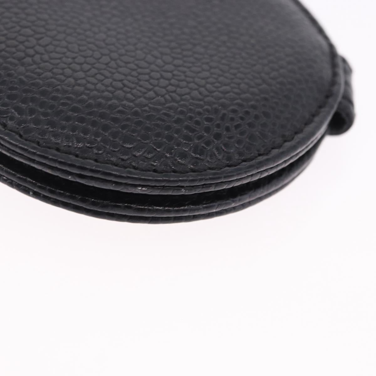 CHANEL COCO Mark Hand Mirror Caviar Skin Black CC Auth 194410M