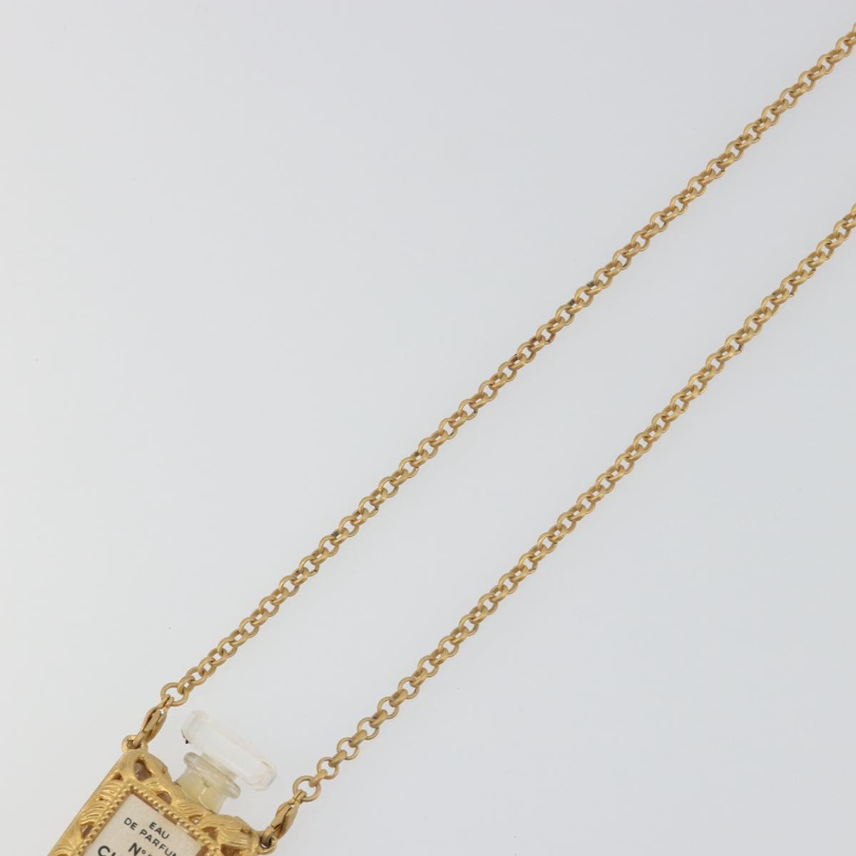 CHANEL Perfume Necklace Metal Gold Tone Clear CC Auth 194412