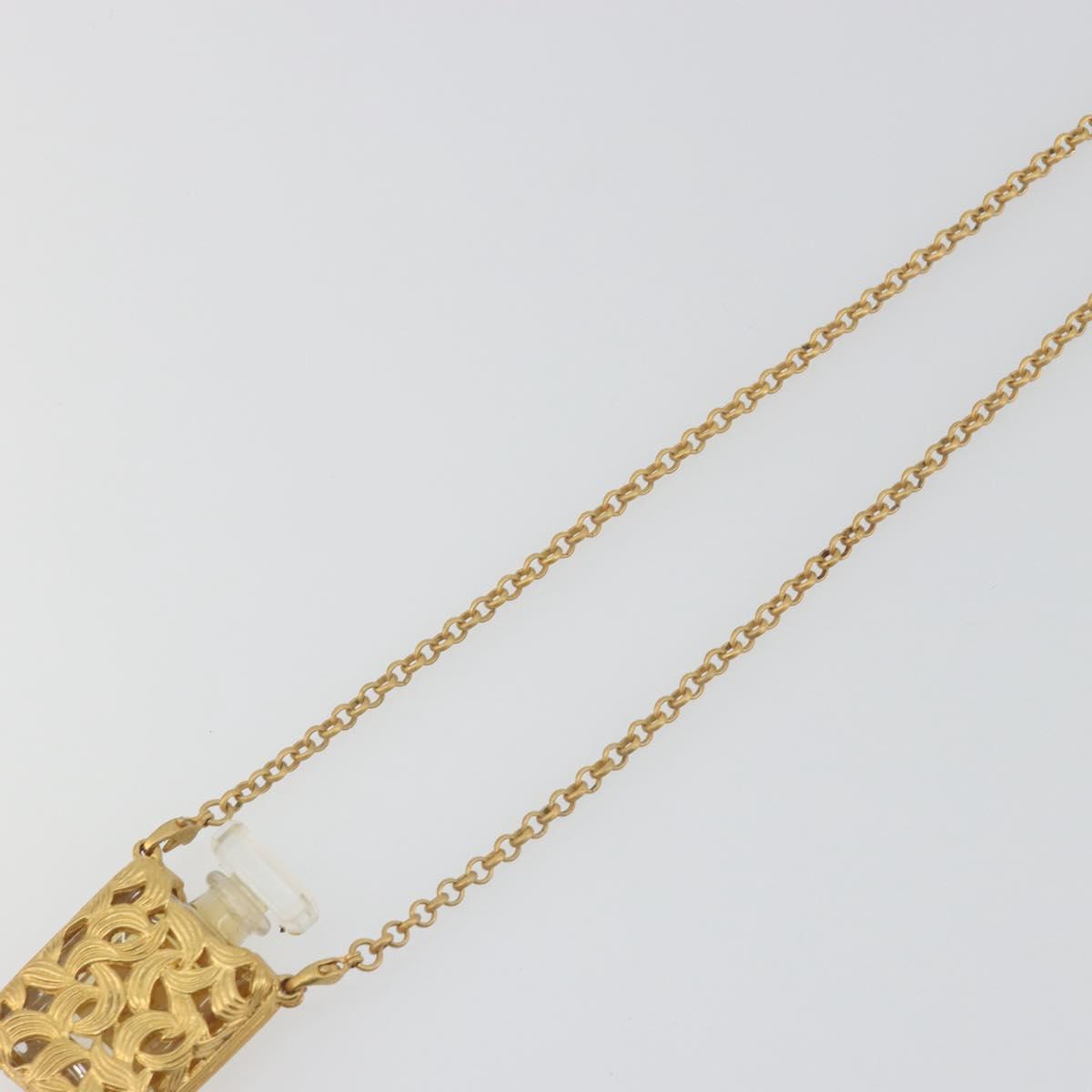 CHANEL Perfume Necklace Metal Gold Tone Clear CC Auth 194412