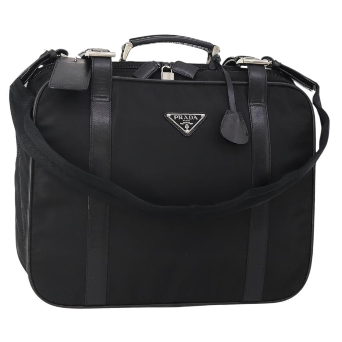 PRADA Boston Bag Nylon 2way Black Silver Auth 194414