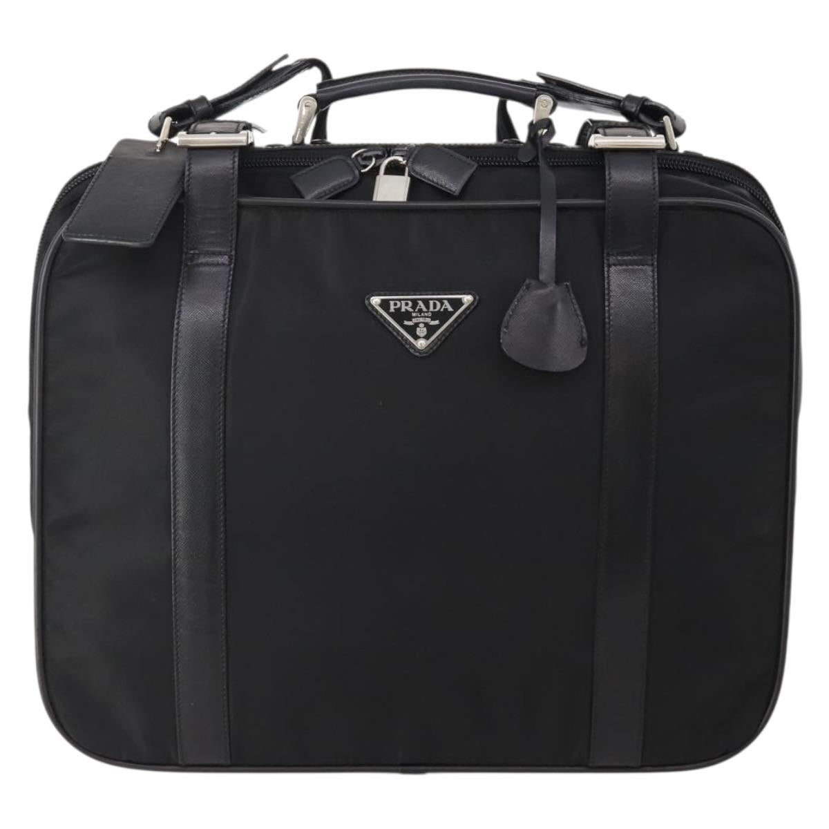 PRADA Boston Bag Nylon 2way Black Silver Auth 194414