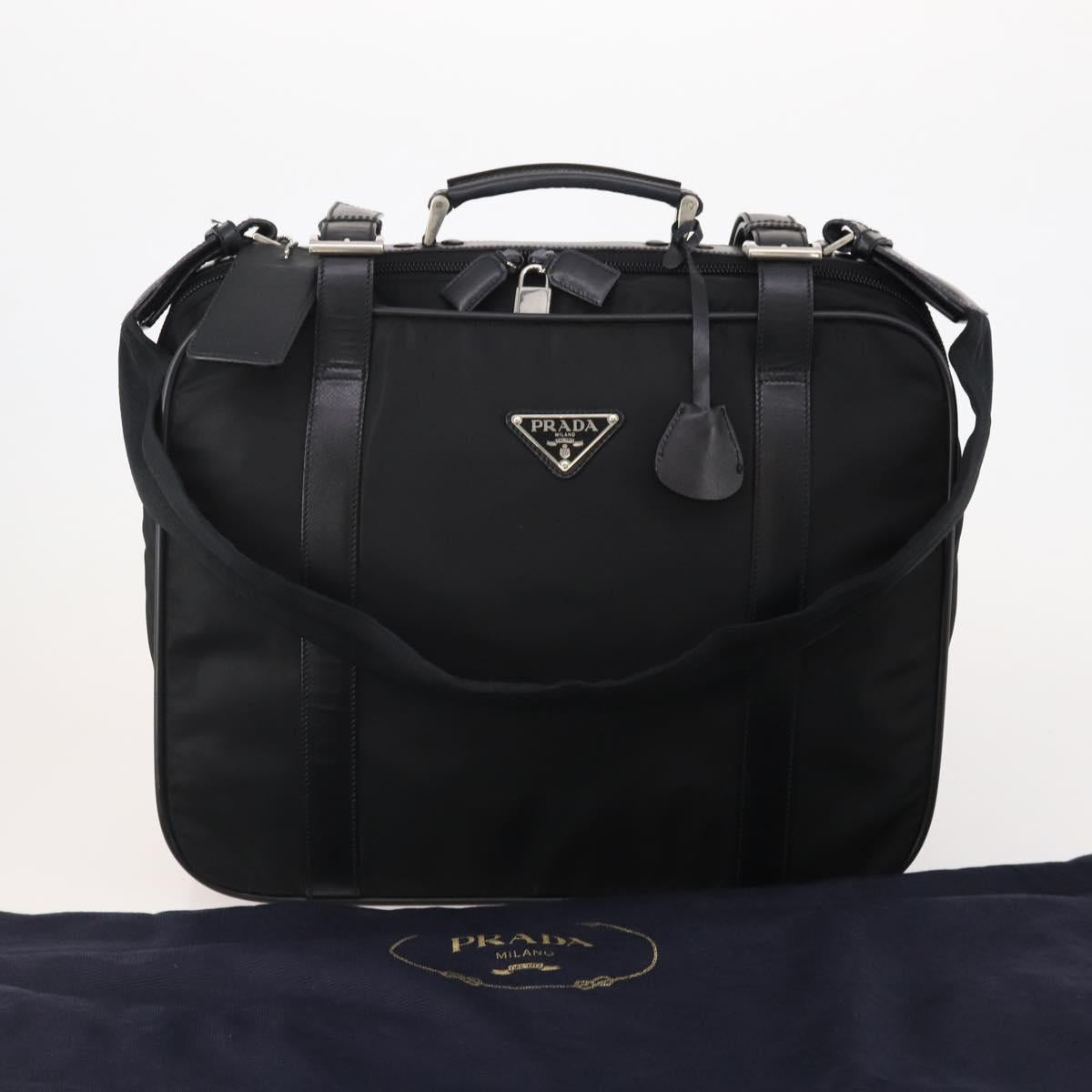 PRADA Boston Bag Nylon 2way Black Silver Auth 194414