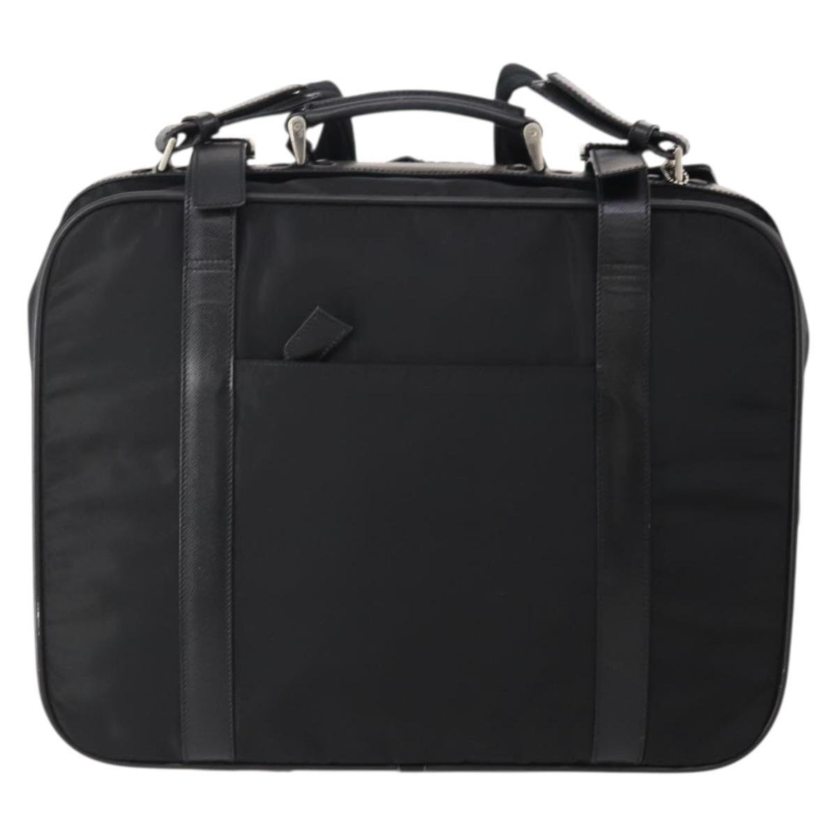 PRADA Boston Bag Nylon 2way Black Silver Auth 194414