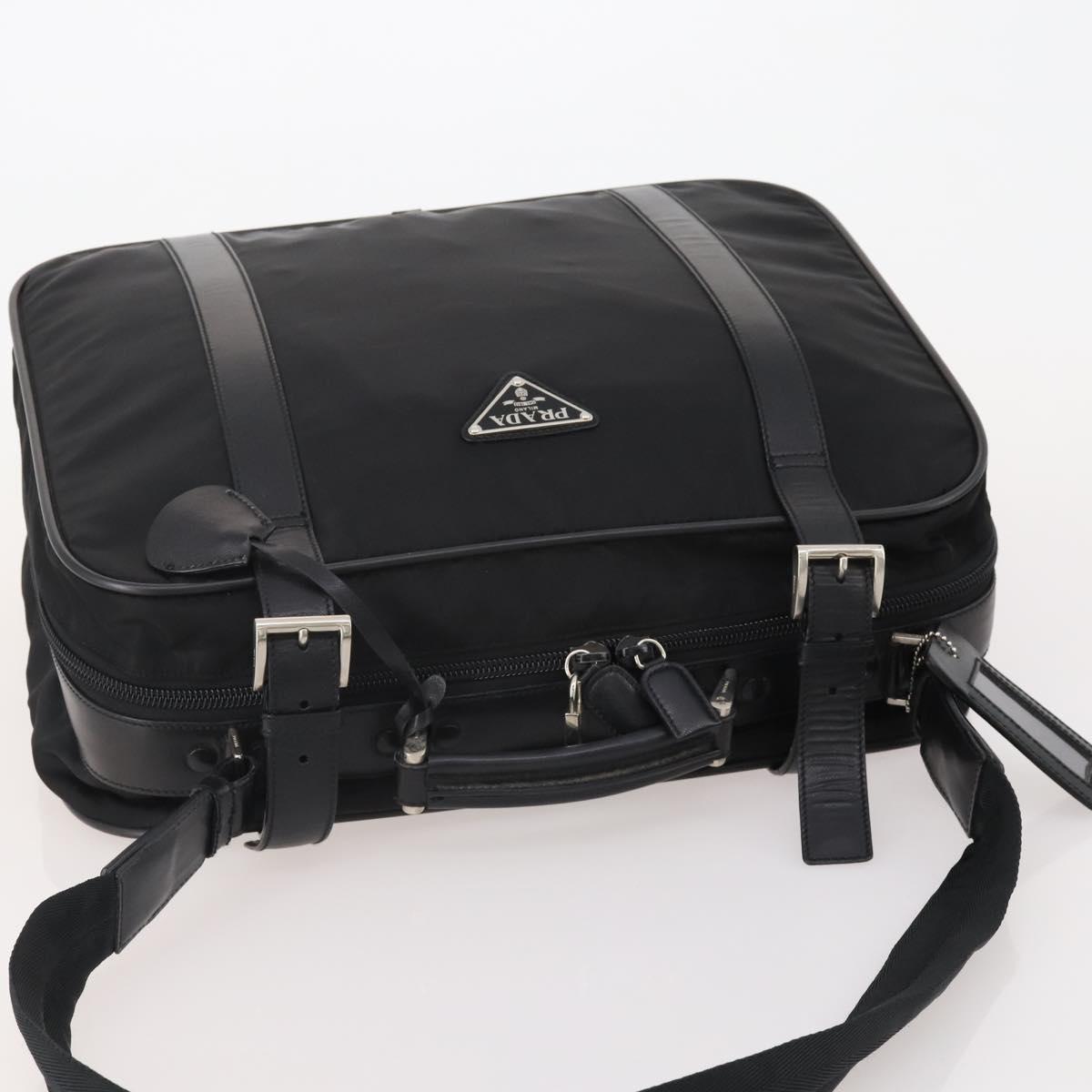 PRADA Boston Bag Nylon 2way Black Silver Auth 194414
