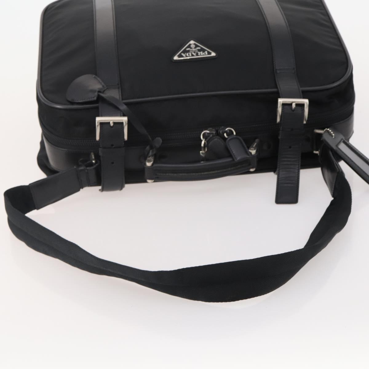 PRADA Boston Bag Nylon 2way Black Silver Auth 194414