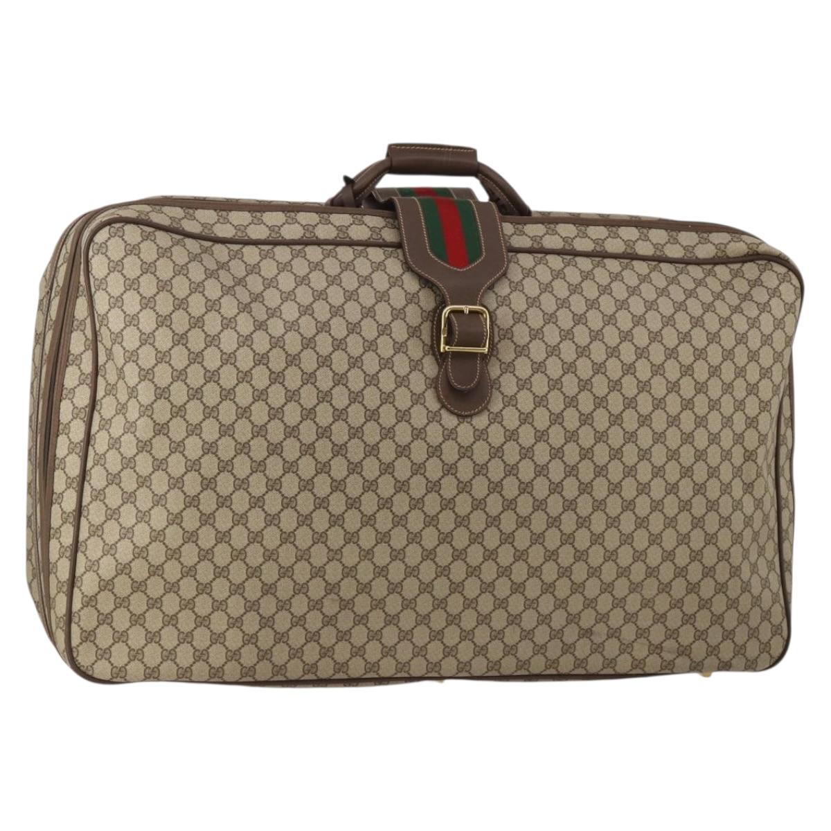 GUCCI GG Supreme Web Sherry Line Trunk PVC Beige Gold Auth 194417