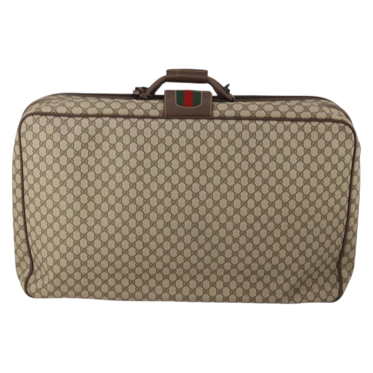 GUCCI GG Supreme Web Sherry Line Trunk PVC Beige Gold Auth 194417