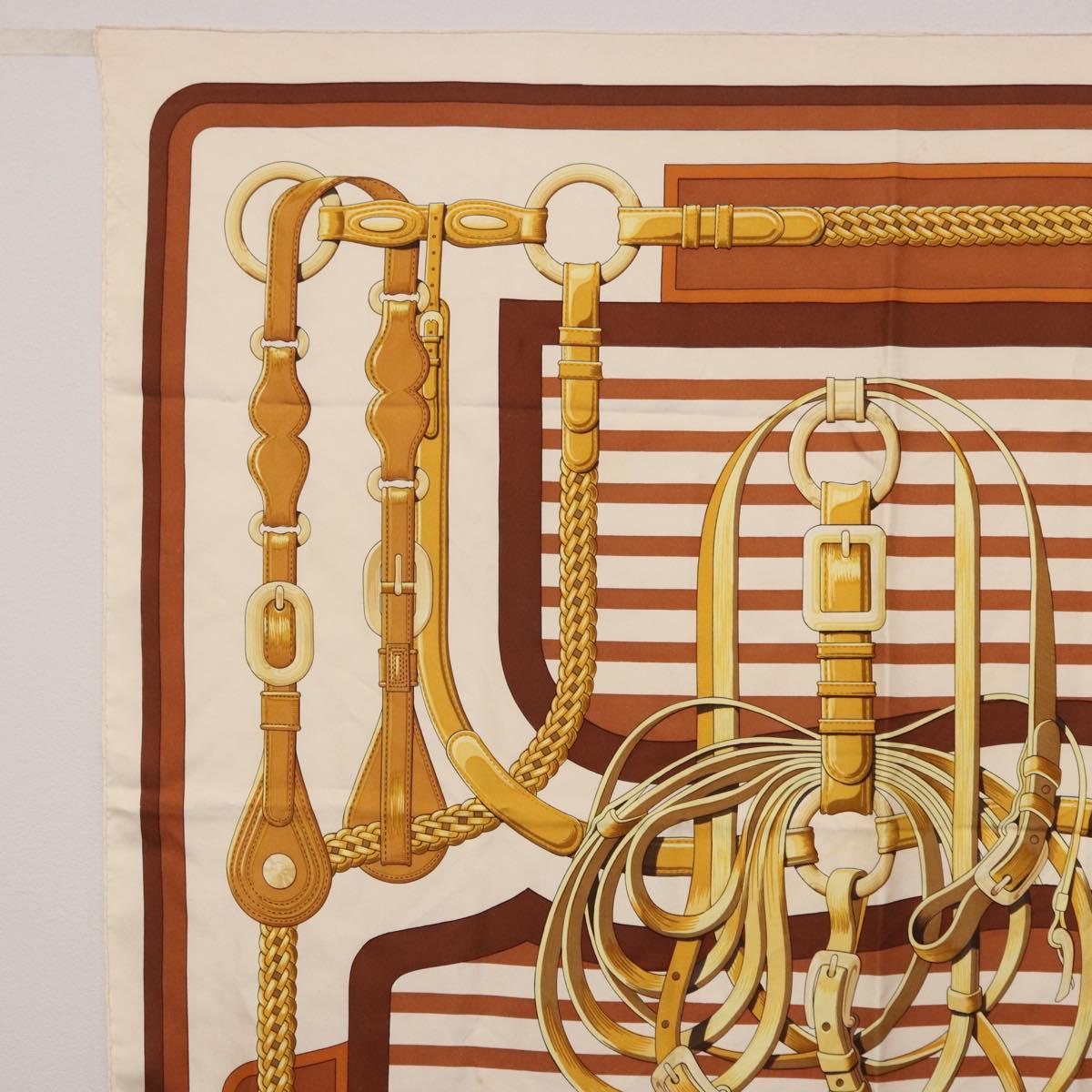 HERMES Carre 90 Scarf ”C0ACHING” Silk Brown Auth 194418