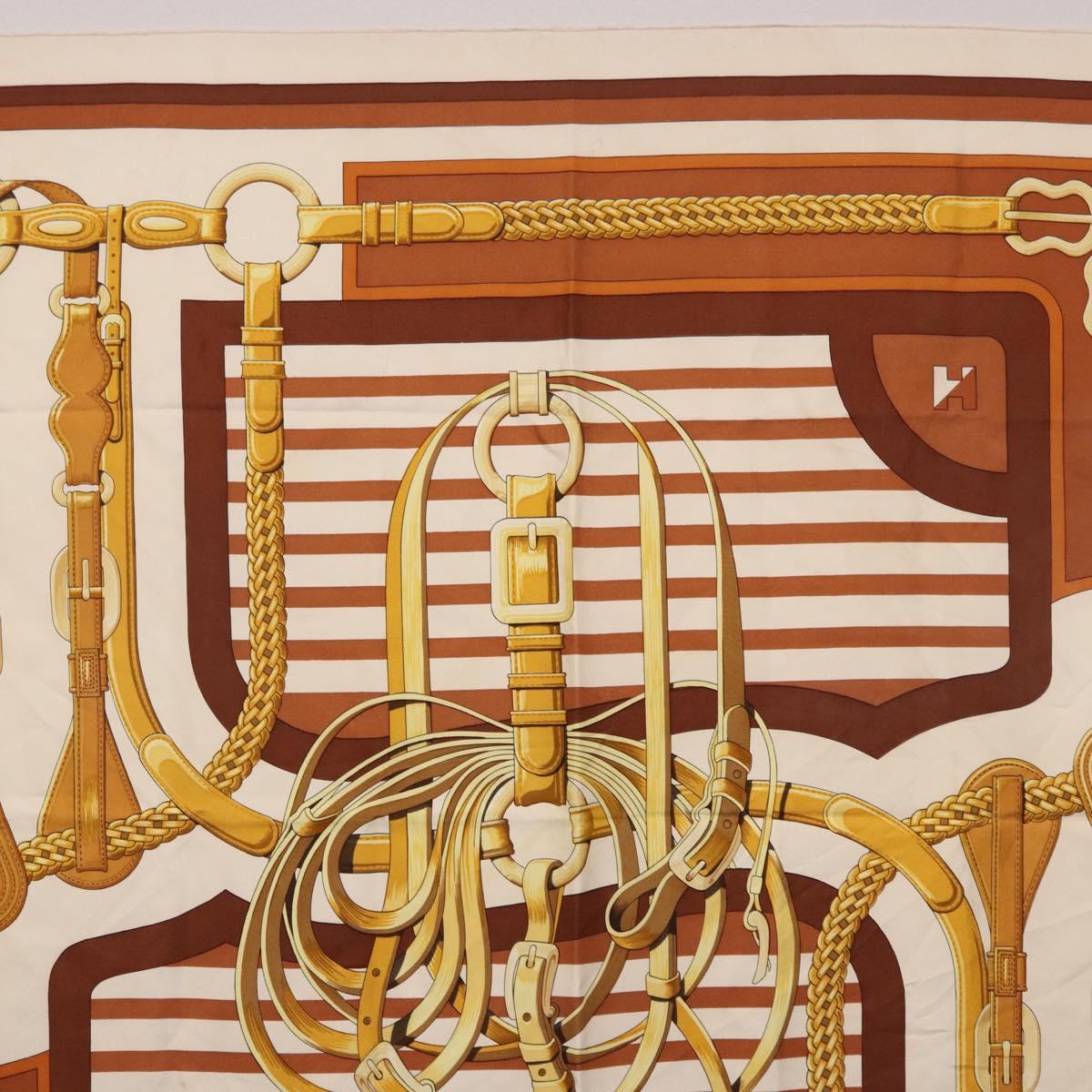 HERMES Carre 90 Scarf ”C0ACHING” Silk Brown Auth 194418