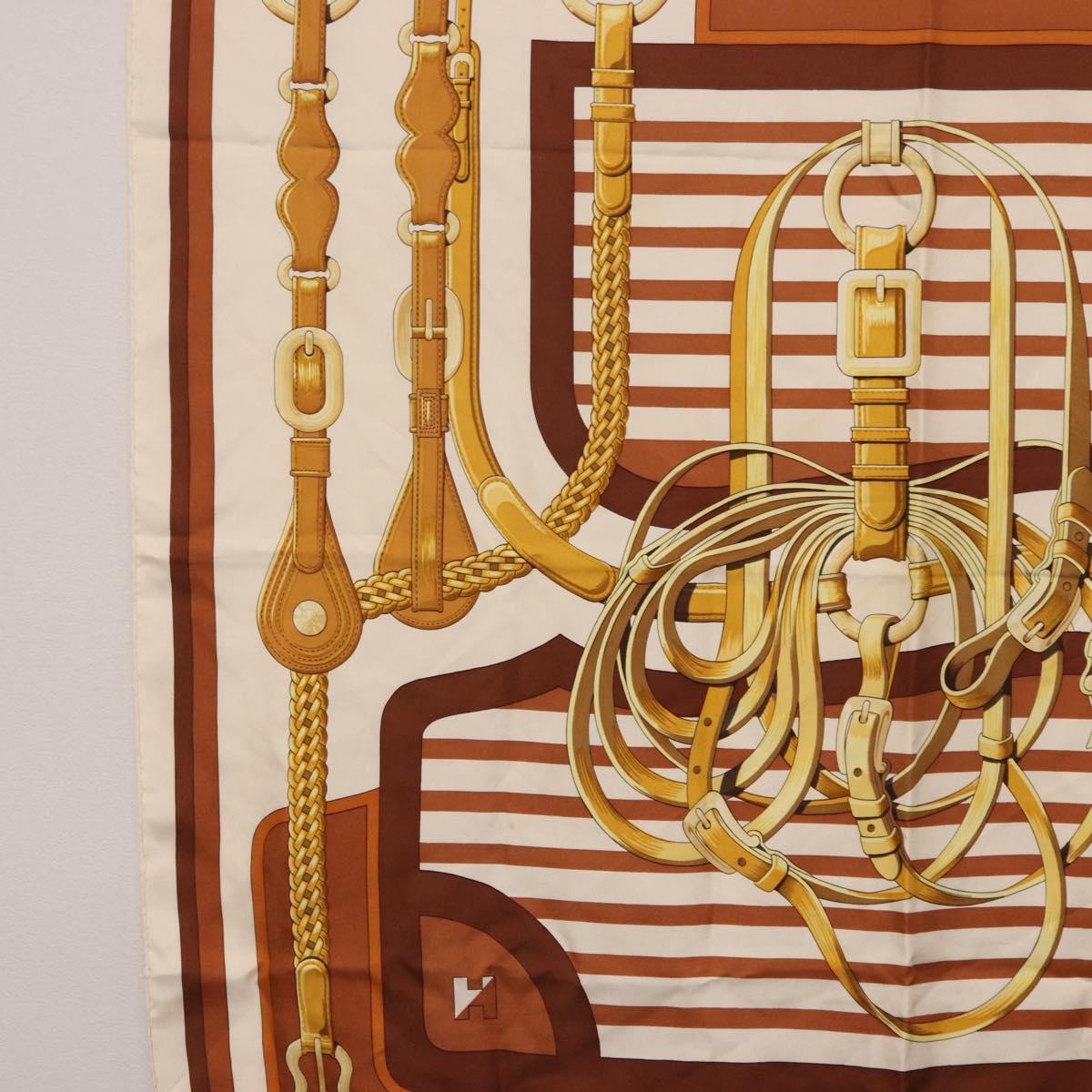 HERMES Carre 90 Scarf ”C0ACHING” Silk Brown Auth 194418