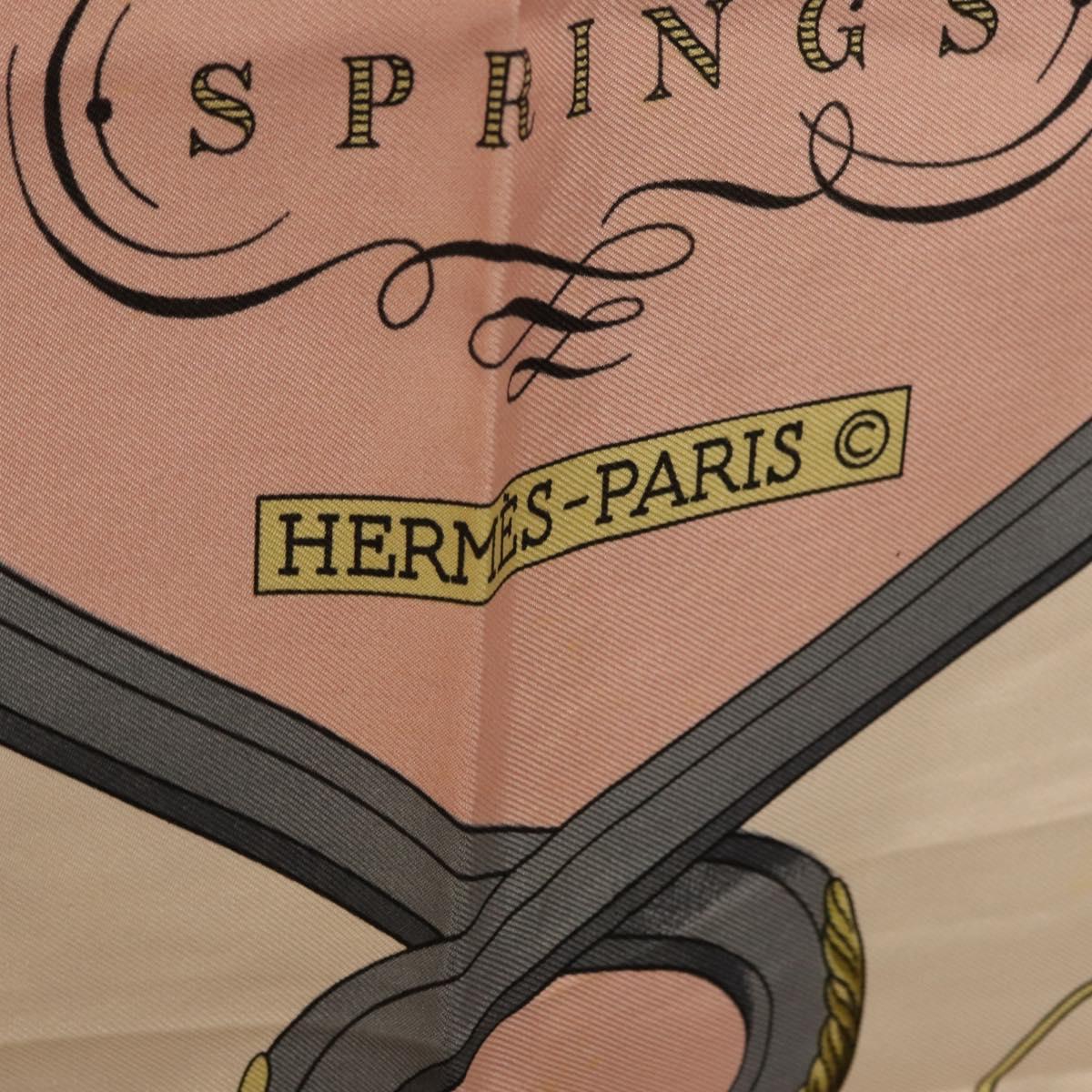 HERMES Carre 90 Scarf Silk ""SPRINGS"" Pink White Auth 194421