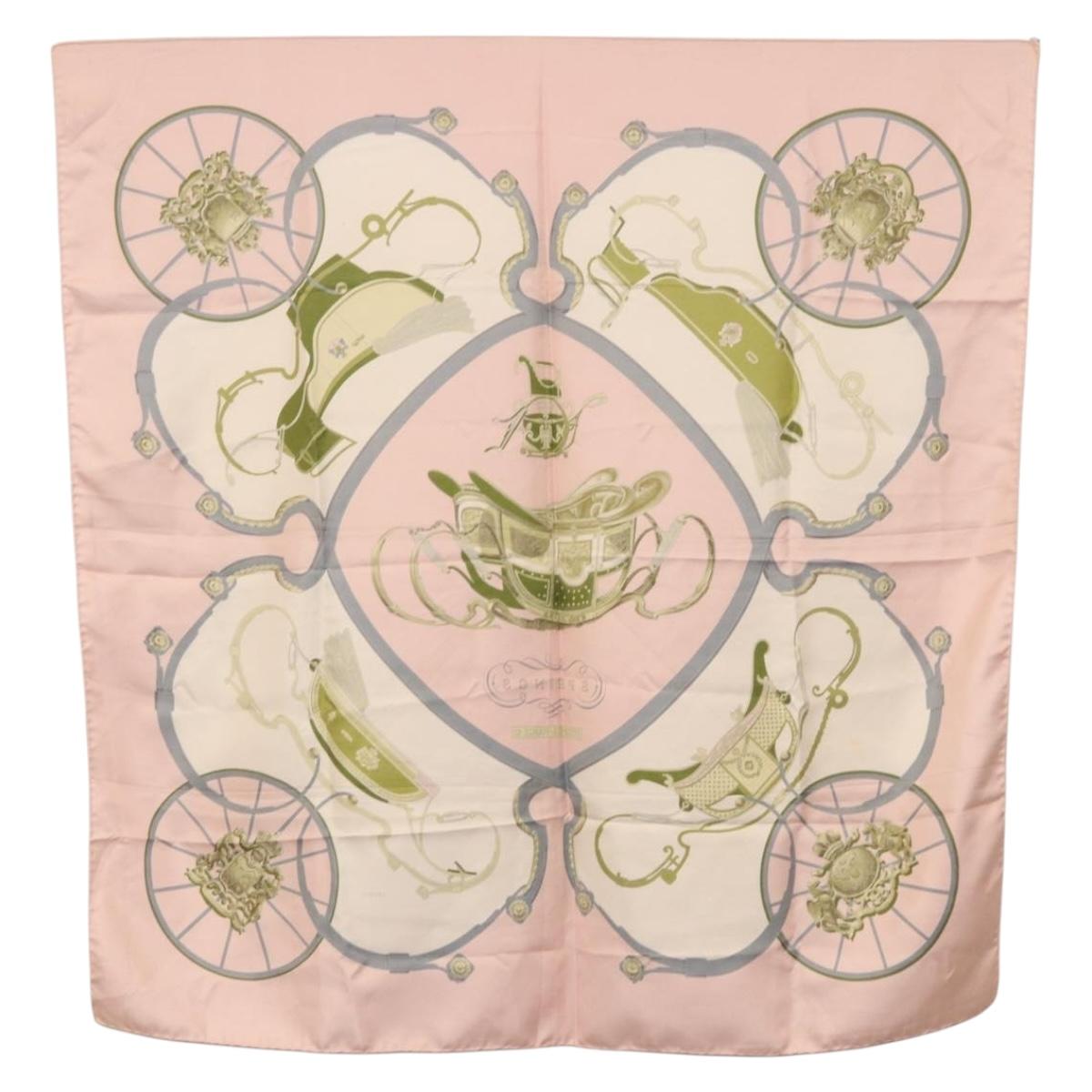 HERMES Carre 90 Scarf Silk ""SPRINGS"" Pink White Auth 194421