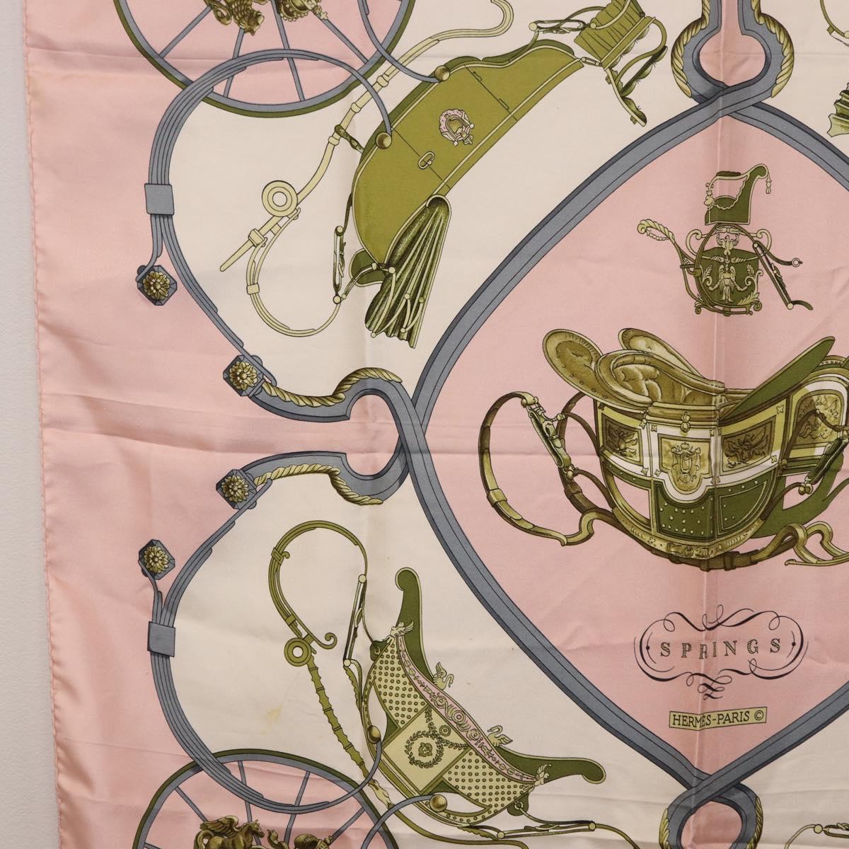 HERMES Carre 90 Scarf Silk ""SPRINGS"" Pink White Auth 194421