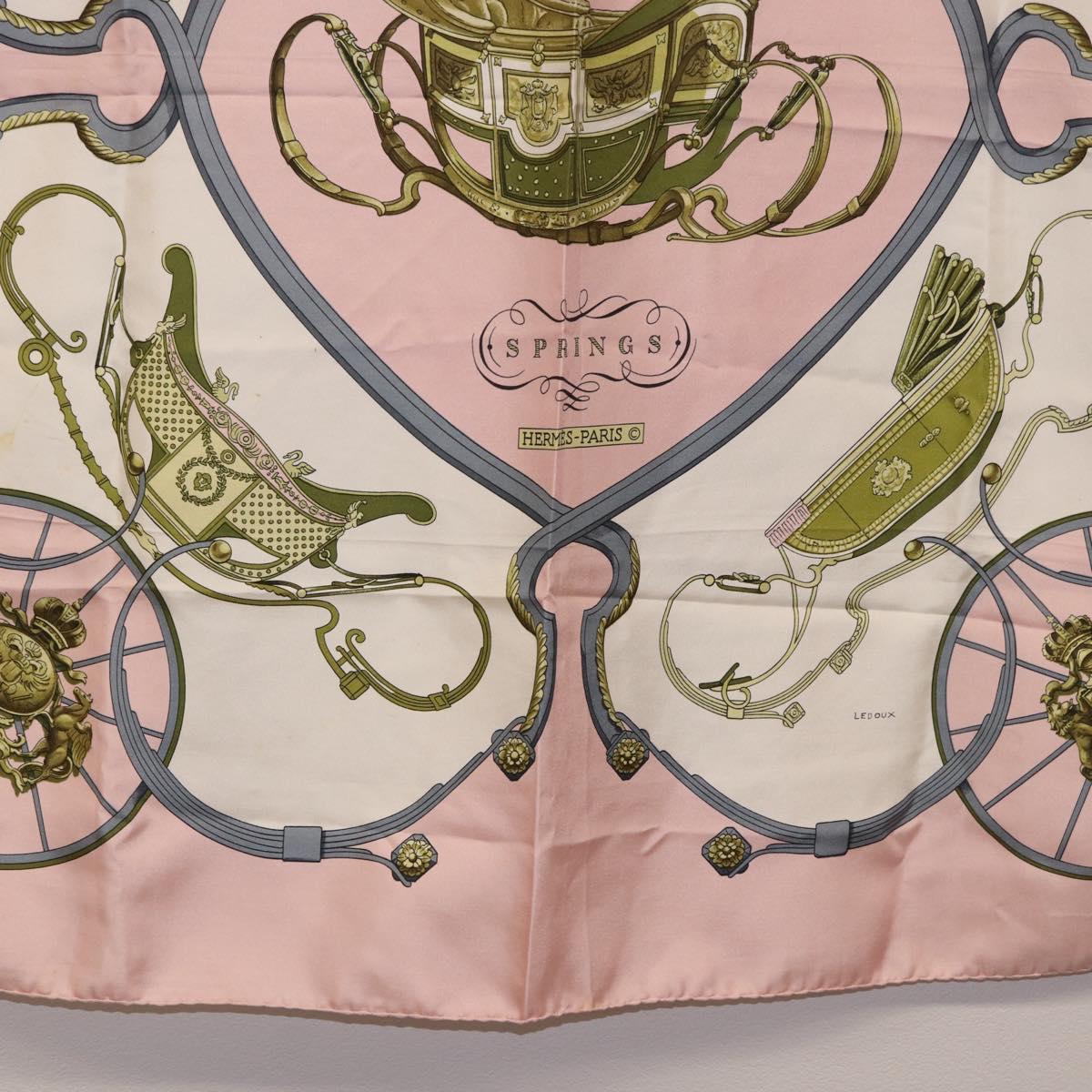 HERMES Carre 90 Scarf Silk ""SPRINGS"" Pink White Auth 194421
