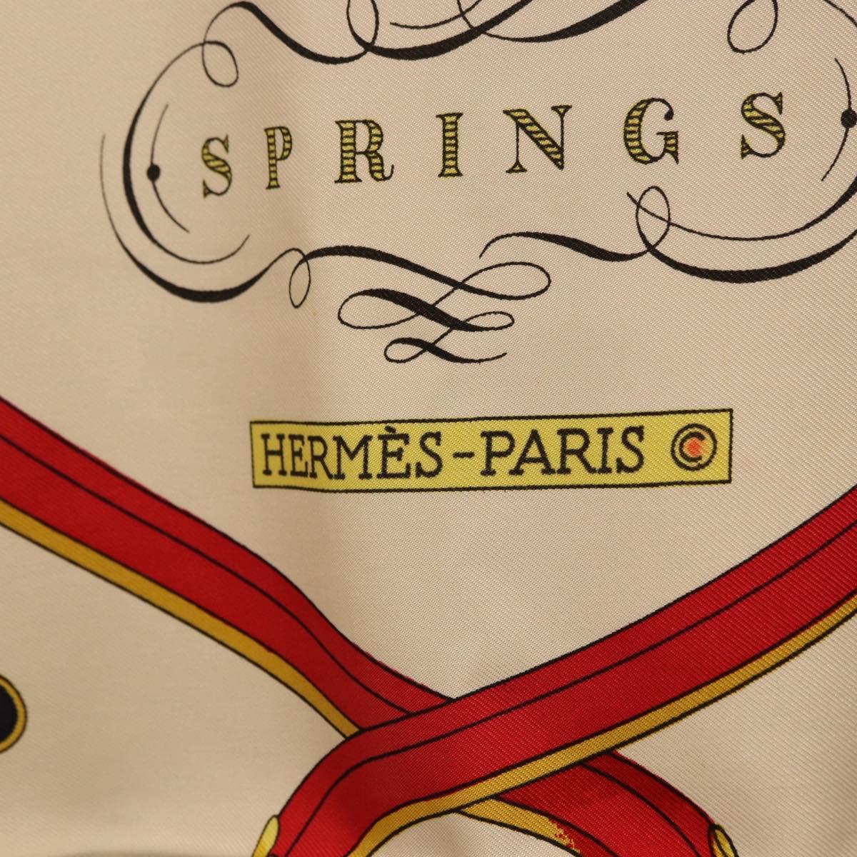 HERMES Carre 90 Scarf Silk ""SPRINGS"" Ivory Red Auth 194422