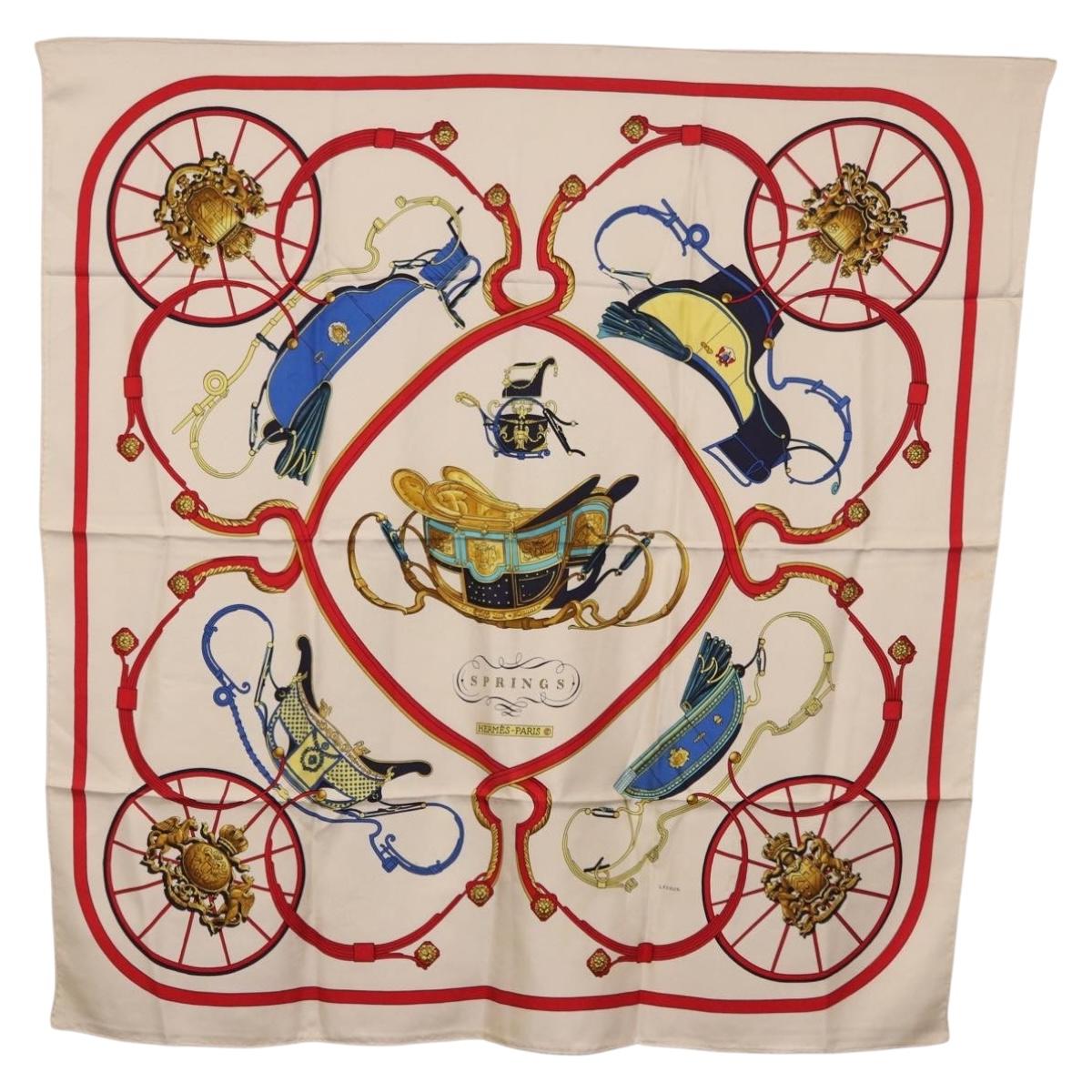 HERMES Carre 90 Scarf Silk ""SPRINGS"" Ivory Red Auth 194422
