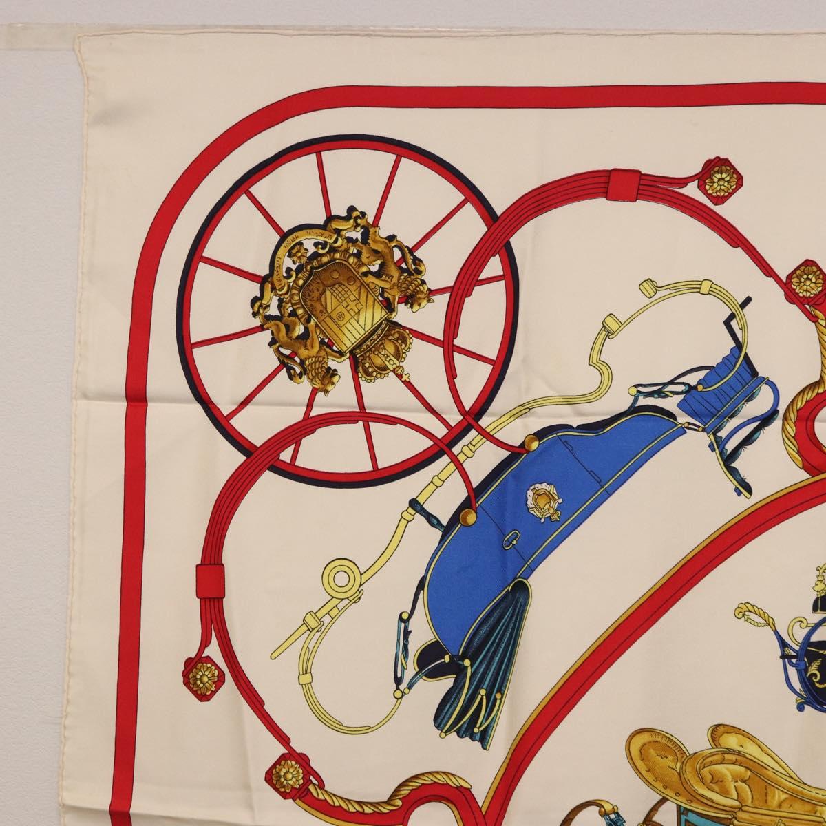 HERMES Carre 90 Scarf Silk ""SPRINGS"" Ivory Red Auth 194422