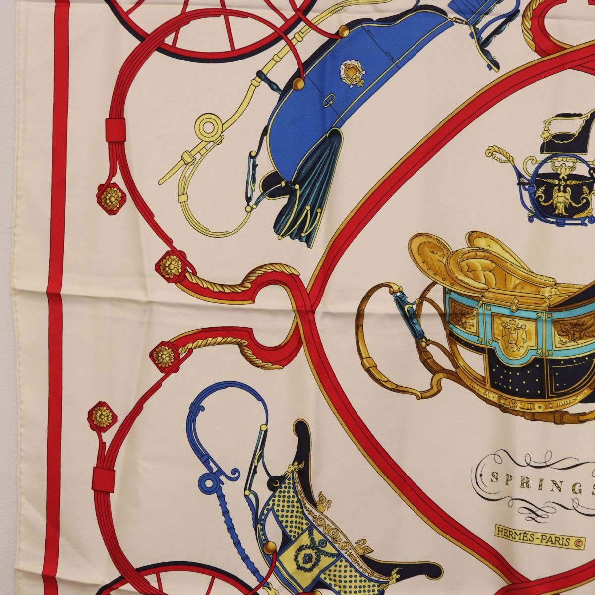 HERMES Carre 90 Scarf Silk ""SPRINGS"" Ivory Red Auth 194422