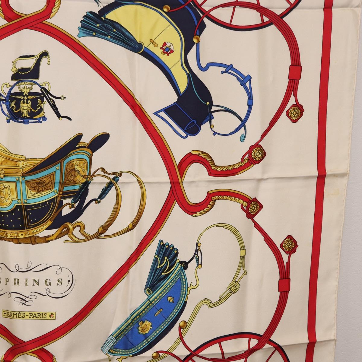 HERMES Carre 90 Scarf Silk ""SPRINGS"" Ivory Red Auth 194422