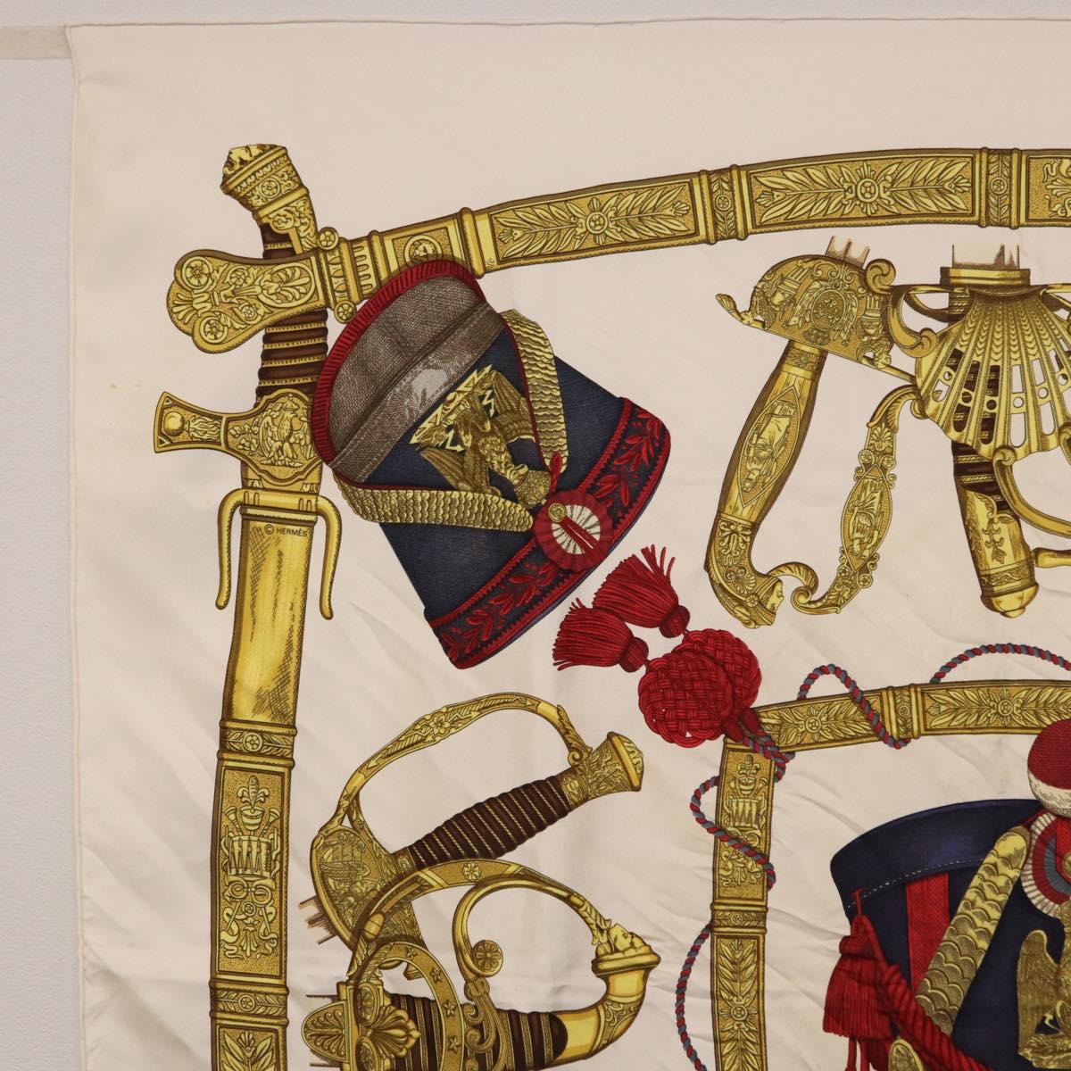 HERMES Carre 90 Scarf ”GRAND UNIFORME” Silk Beige Auth 194426