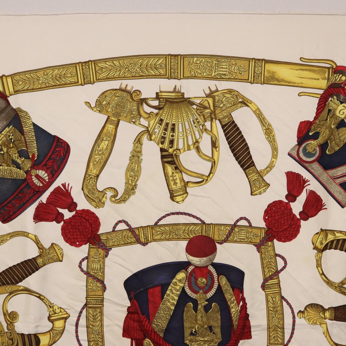 HERMES Carre 90 Scarf ”GRAND UNIFORME” Silk Beige Auth 194426
