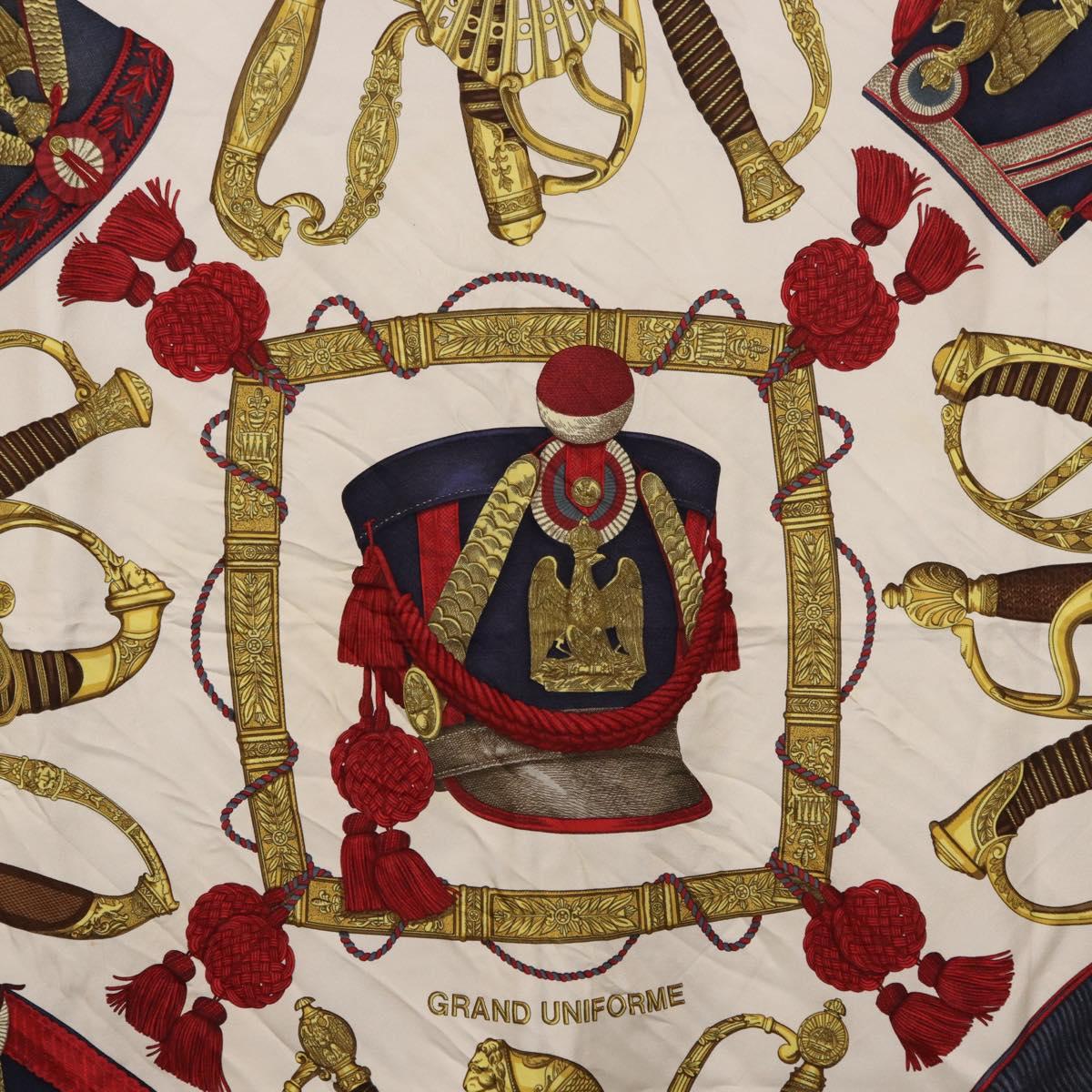 HERMES Carre 90 Scarf ”GRAND UNIFORME” Silk Beige Auth 194426