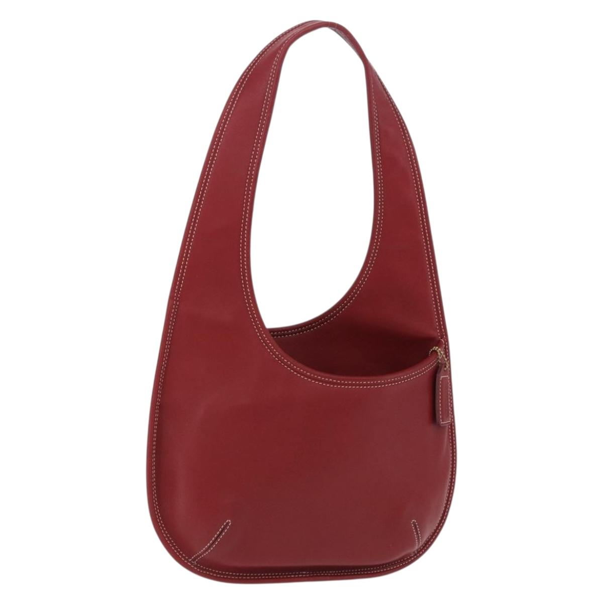 Coach Shoulder Bag Leather Red Gold Auth 194429A