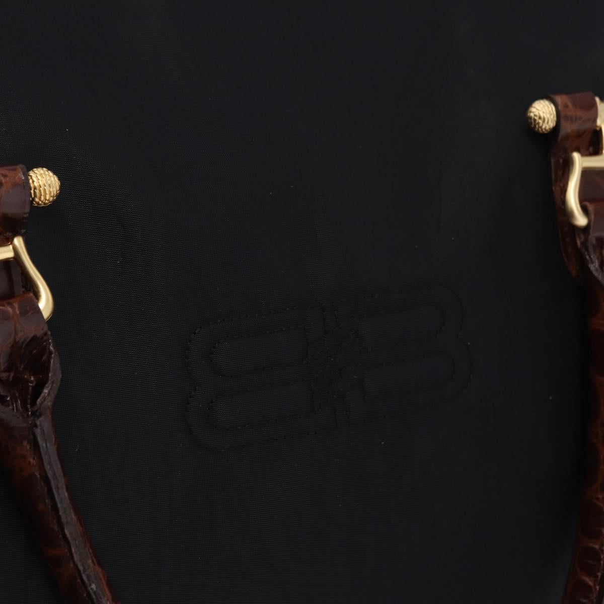 BALENCIAGA Hand Bag Nylon Black Gold Auth 194435