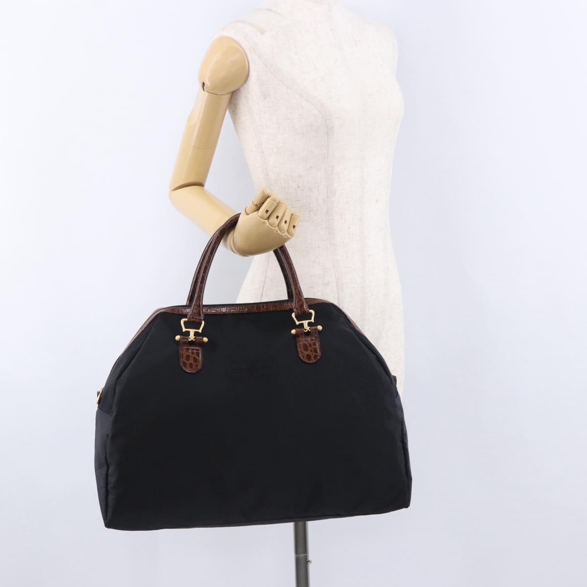 BALENCIAGA Hand Bag Nylon Black Gold Auth 194435