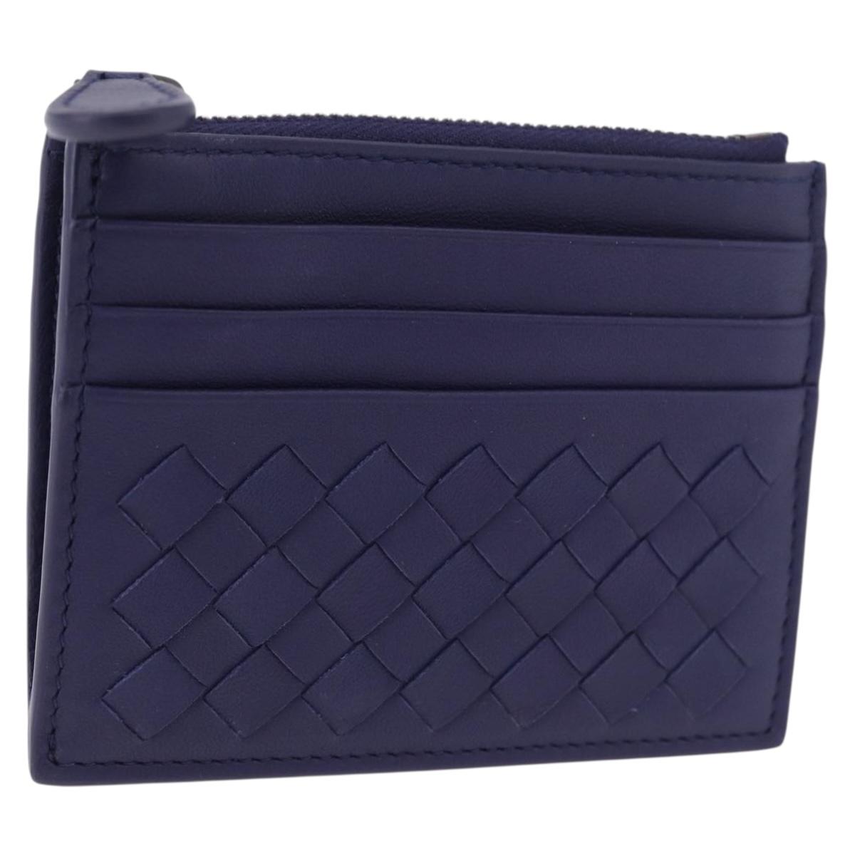 BOTTEGA VENETA INTRECCIATO Card Case Leather Navy Auth 194466A