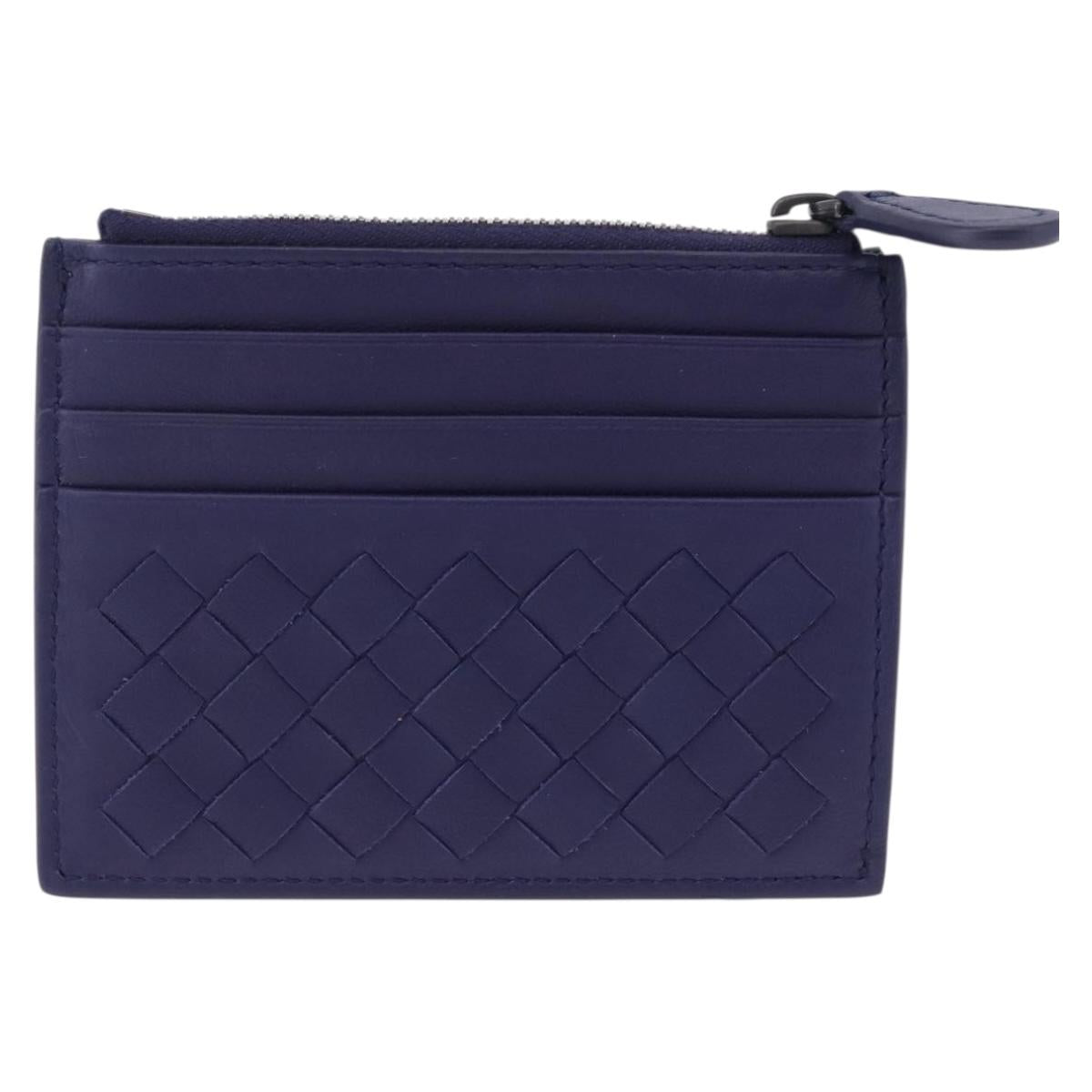BOTTEGA VENETA INTRECCIATO Card Case Leather Navy Auth 194466A