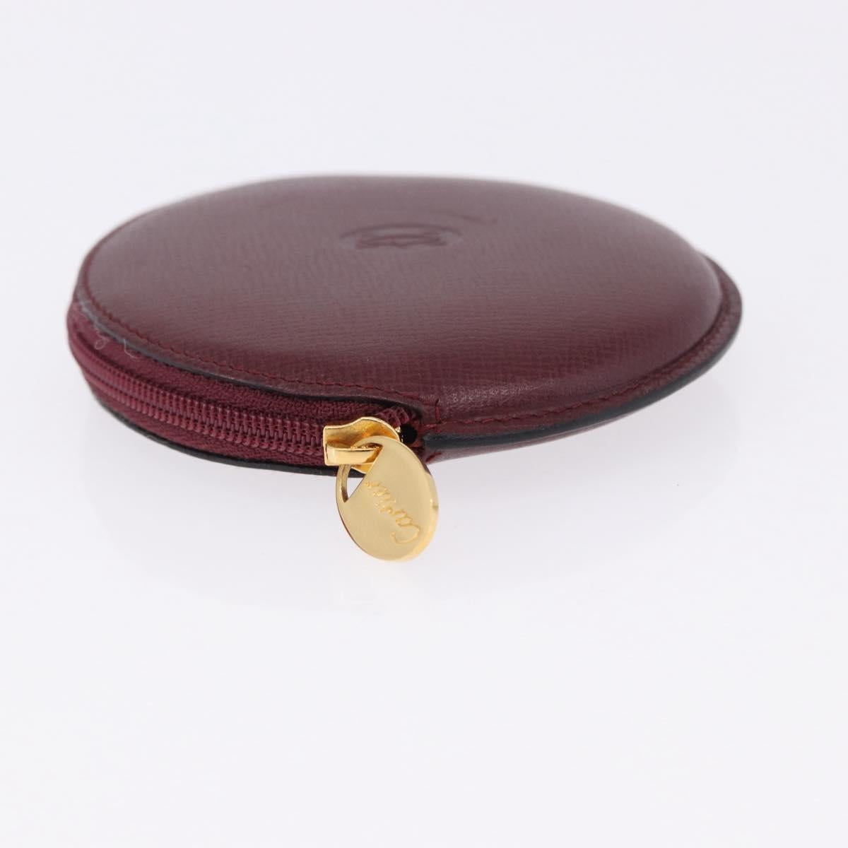 CARTIER Must Line Coin Purse Leather Bordeaux Gold Auth 194476A