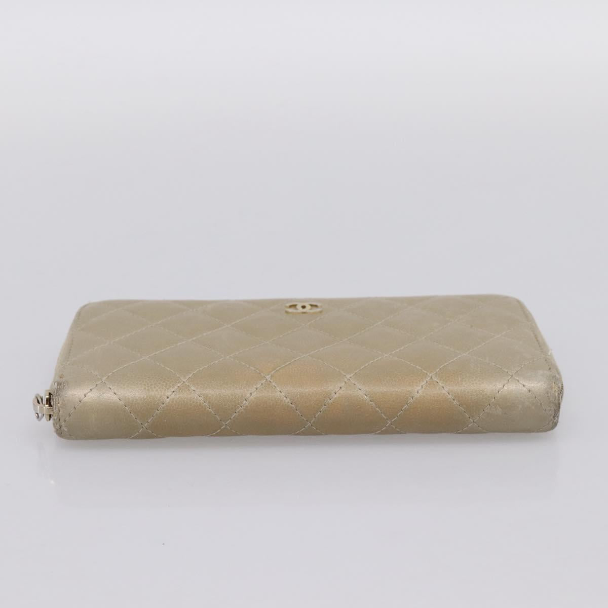 CHANEL Matelasse Long Wallet Lamb Skin Gold CC Auth 194478