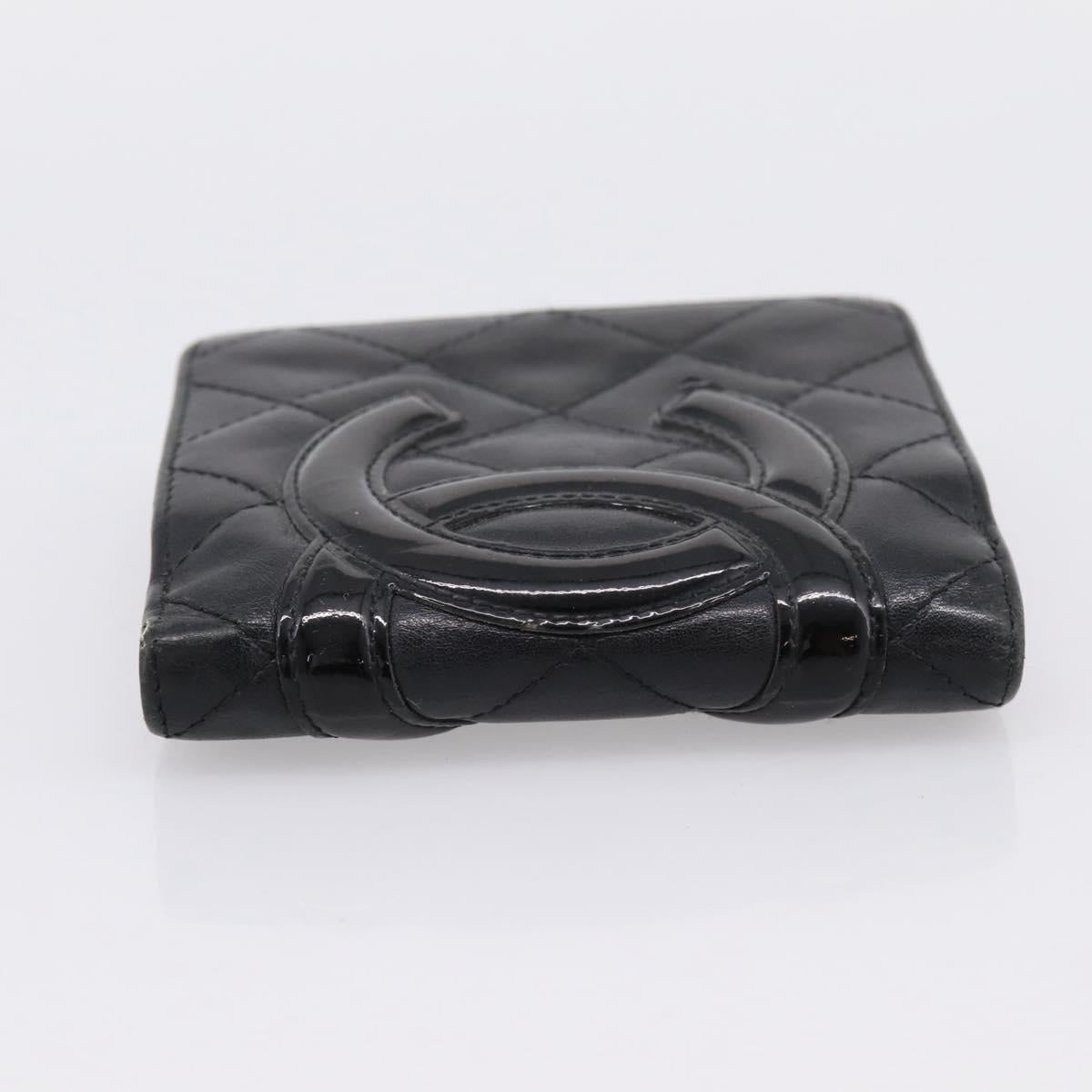 CHANEL Matelasse Cambon Line Bifold Wallet Leather Black Silver CC Auth 194479