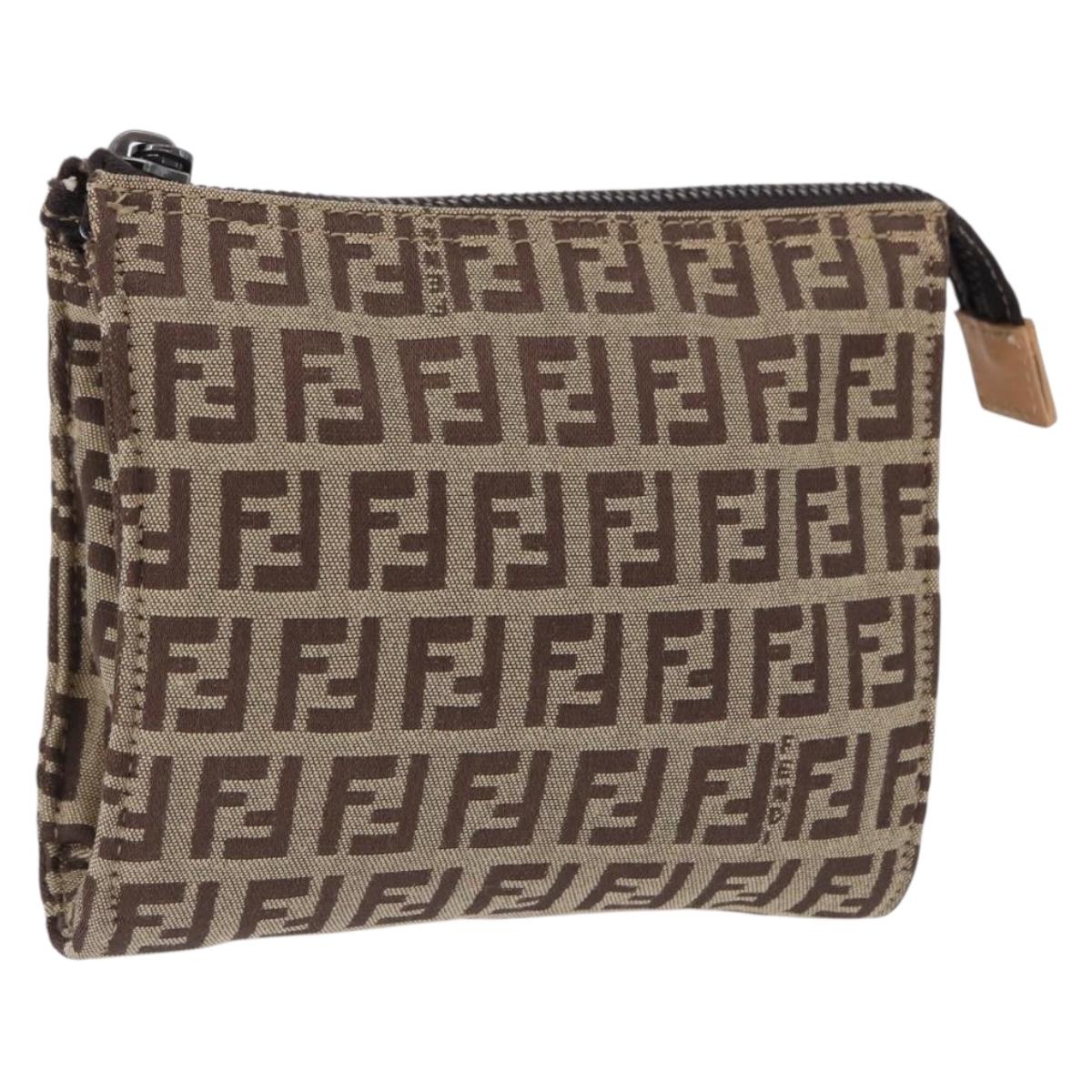 FENDI Zucchino Canvas Pouch Beige Auth 194480A